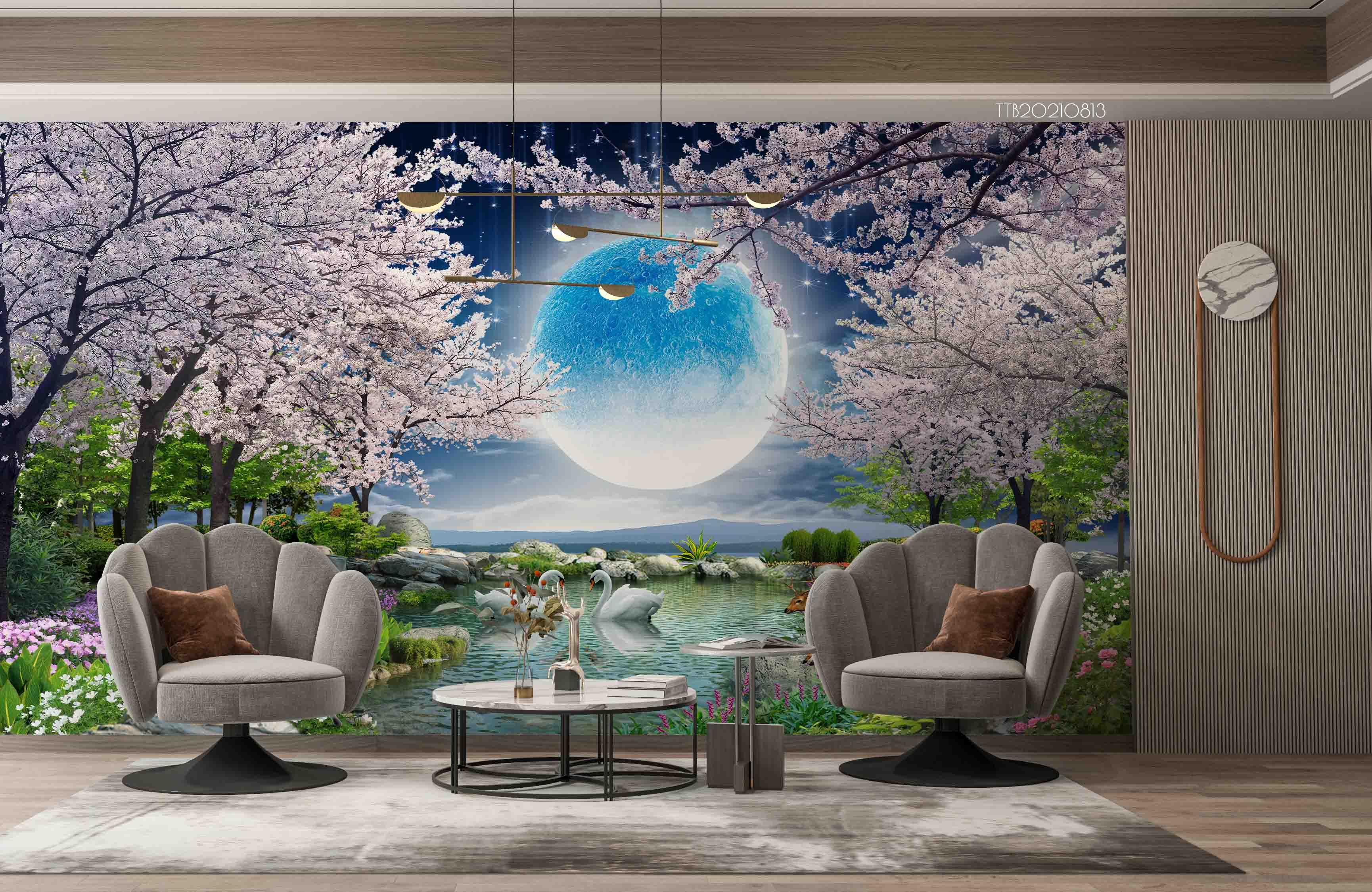 3D Scenery Park Spring Flowering Swan Wall Mural Wallpaper 5140- Jess Art Decoration