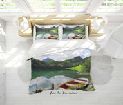 3D Landscape Green Forest Lake Boat Quilt Cover Set Bedding Set Duvet Cover Pillowcases 256- Jess Art Decoration