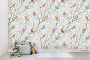 Cartoon Colorful Bird Animal Pattern Tree Branch Wall Mural Wallpaper LXL- Jess Art Decoration