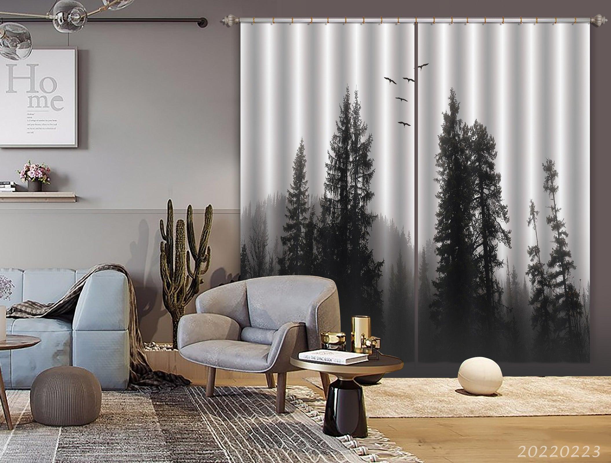 3D Woods Wild Geese Mist Scenery Curtains and Drapes GD 2495- Jess Art Decoration