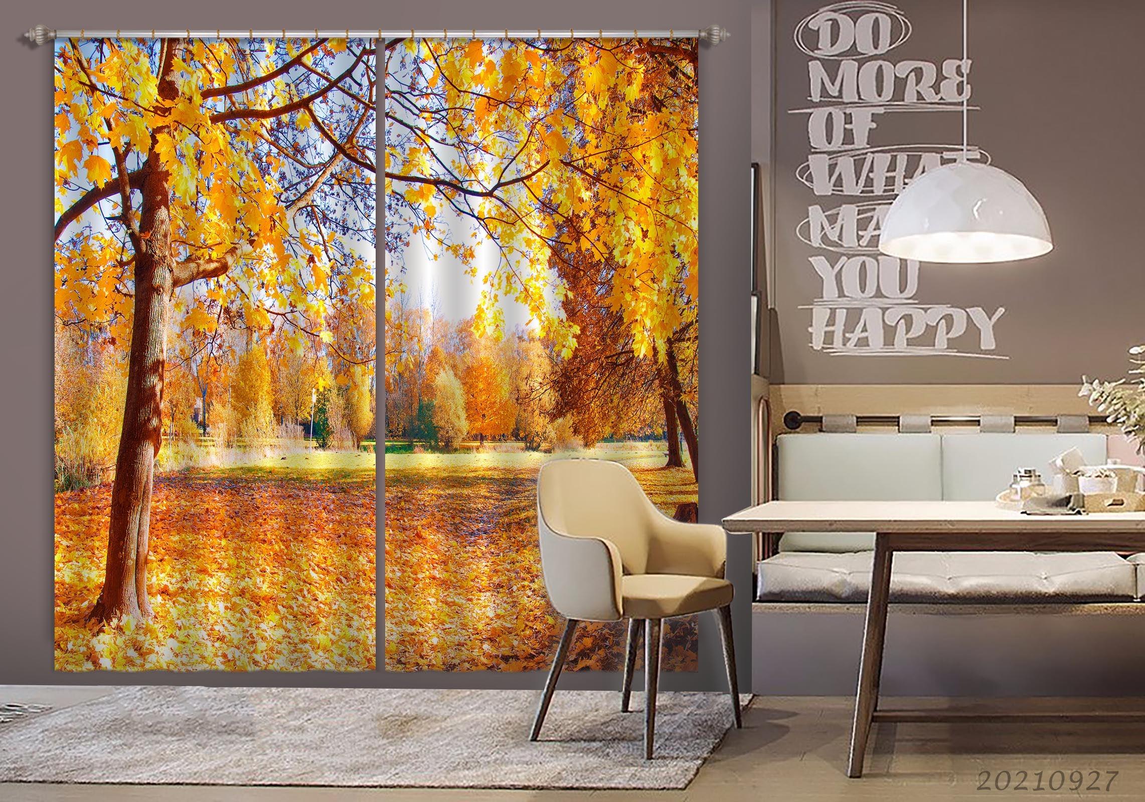 3D Autumn Forest Landscape Curtains and Drapes LQH 225- Jess Art Decoration
