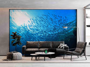 3D Blue Seabed Fish School Sunshine Wall Mural Wallpaper GD 2288- Jess Art Decoration
