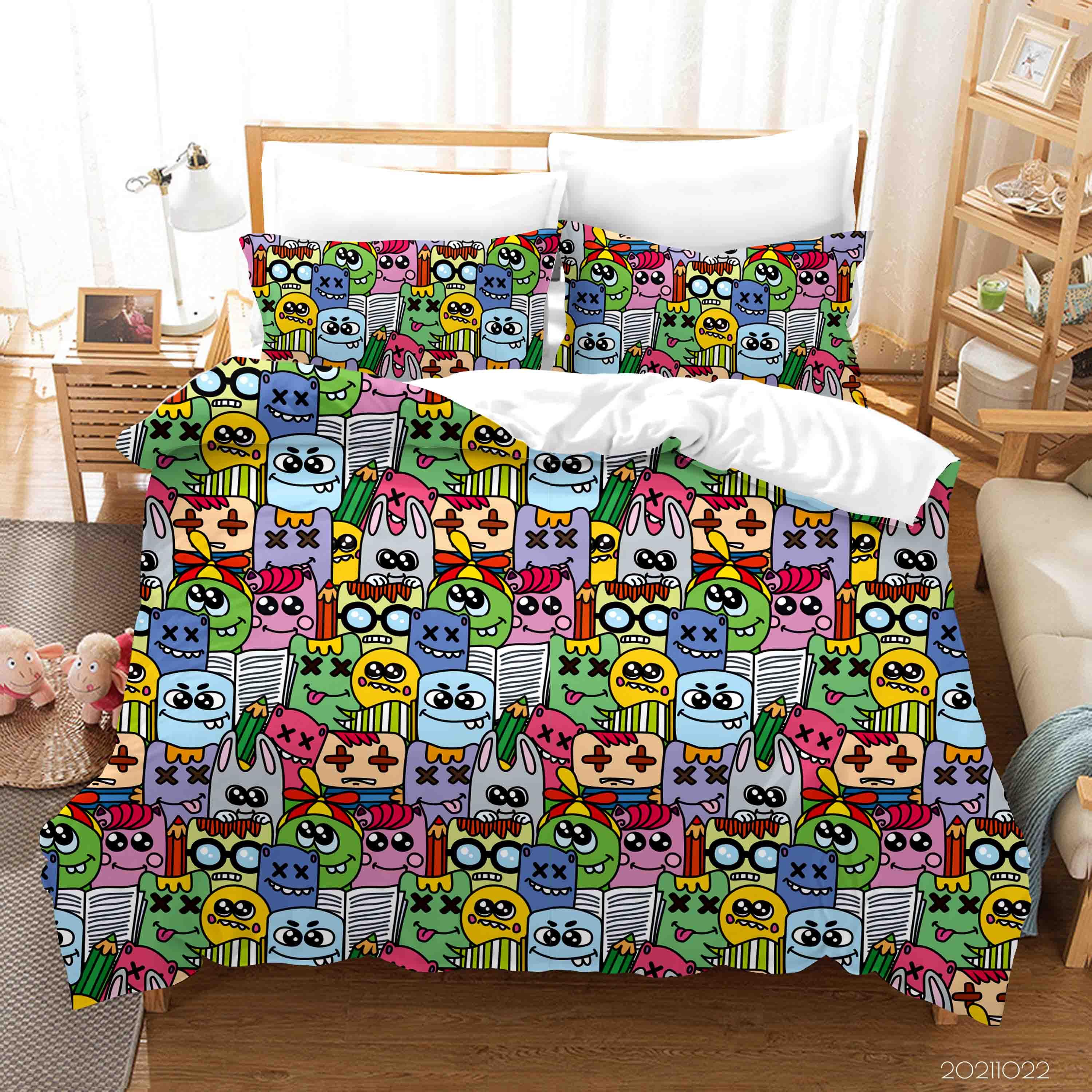 3D Abstract Color Monster Graffiti Quilt Cover Set Bedding Set Duvet Cover Pillowcases 10- Jess Art Decoration