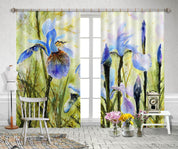 3D Blue Orchid Floral Oil Painting Curtains and Drapes LQH 255- Jess Art Decoration