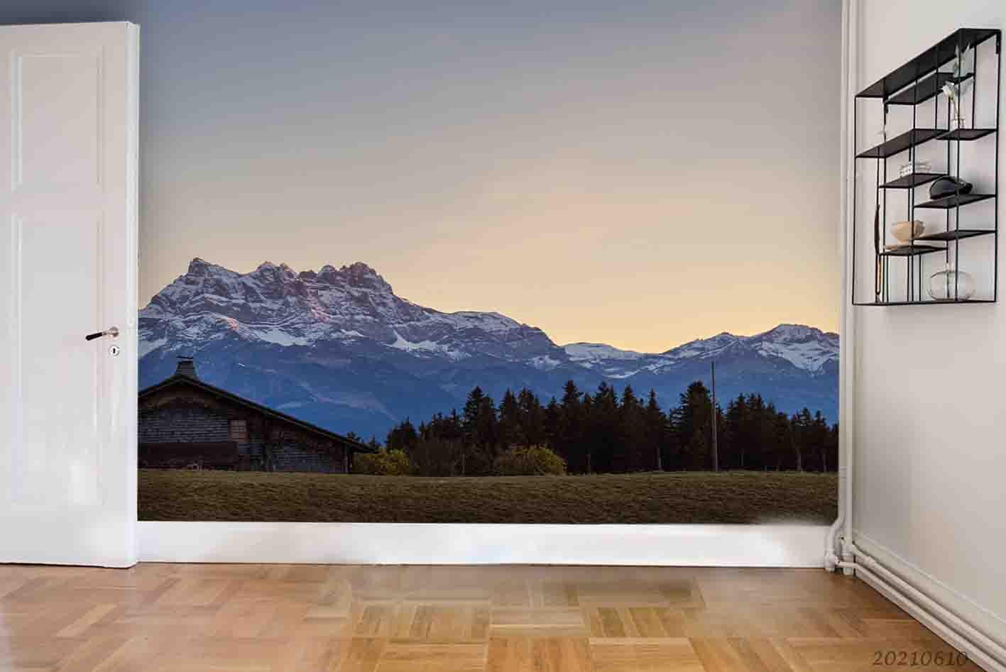 3D Snow Mountain Rural Grassland Jungle House Wall Mural Wallpaper SWW1850- Jess Art Decoration