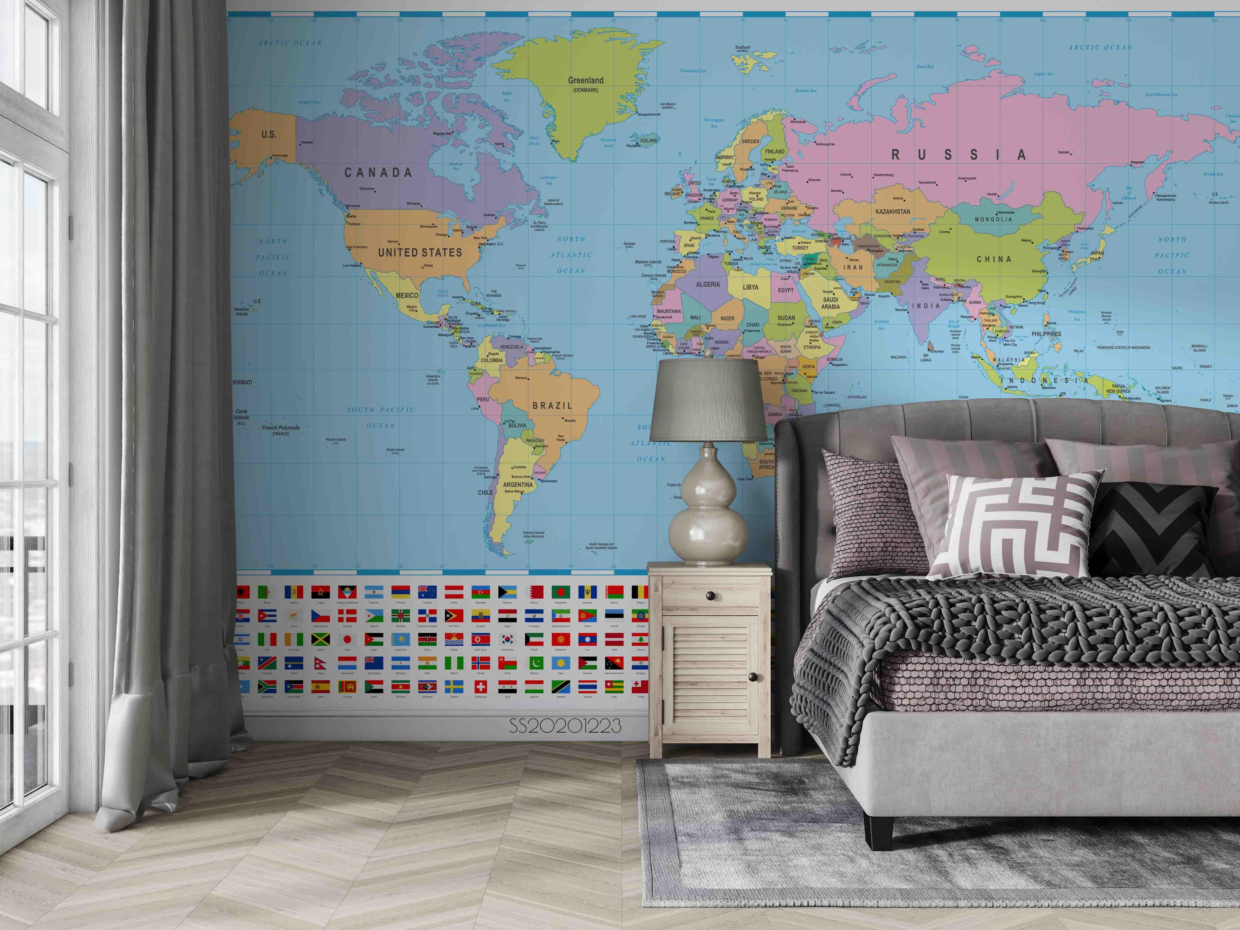 3D Blue World Map Wall Mural Wallpaper LQH 81- Jess Art Decoration
