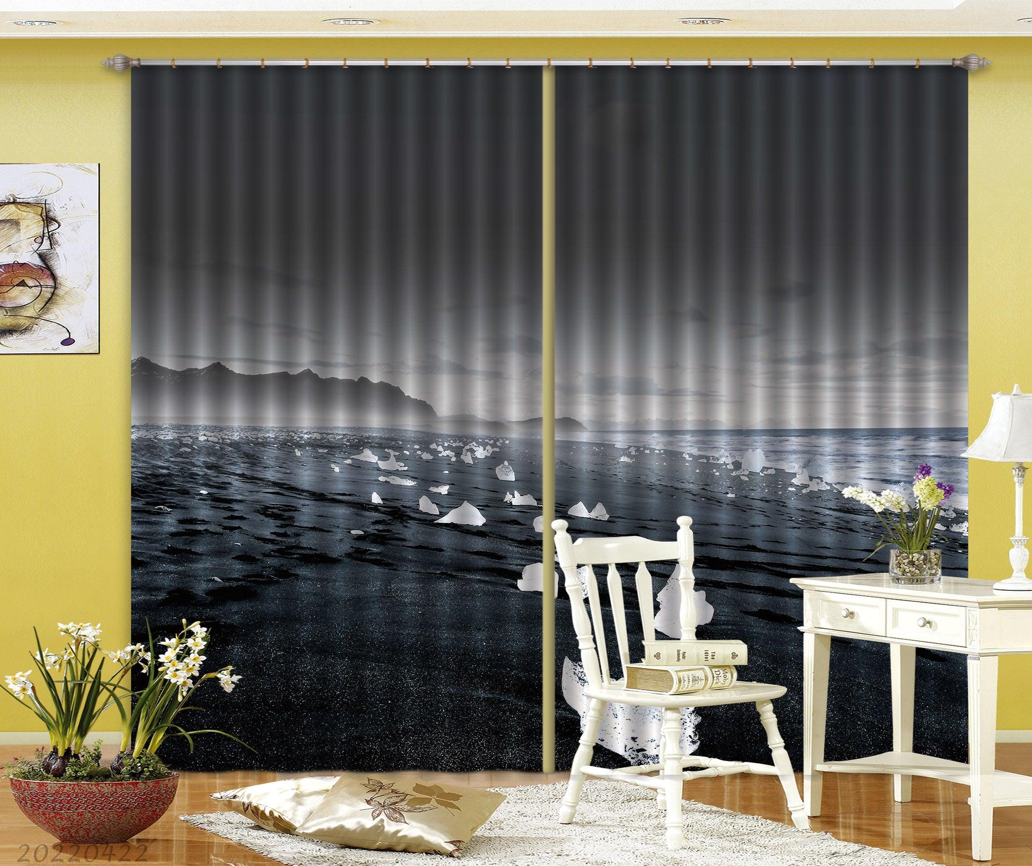 3D Landscape Ocean Beach Ice Mountain Curtains and Drapes GD 4292- Jess Art Decoration