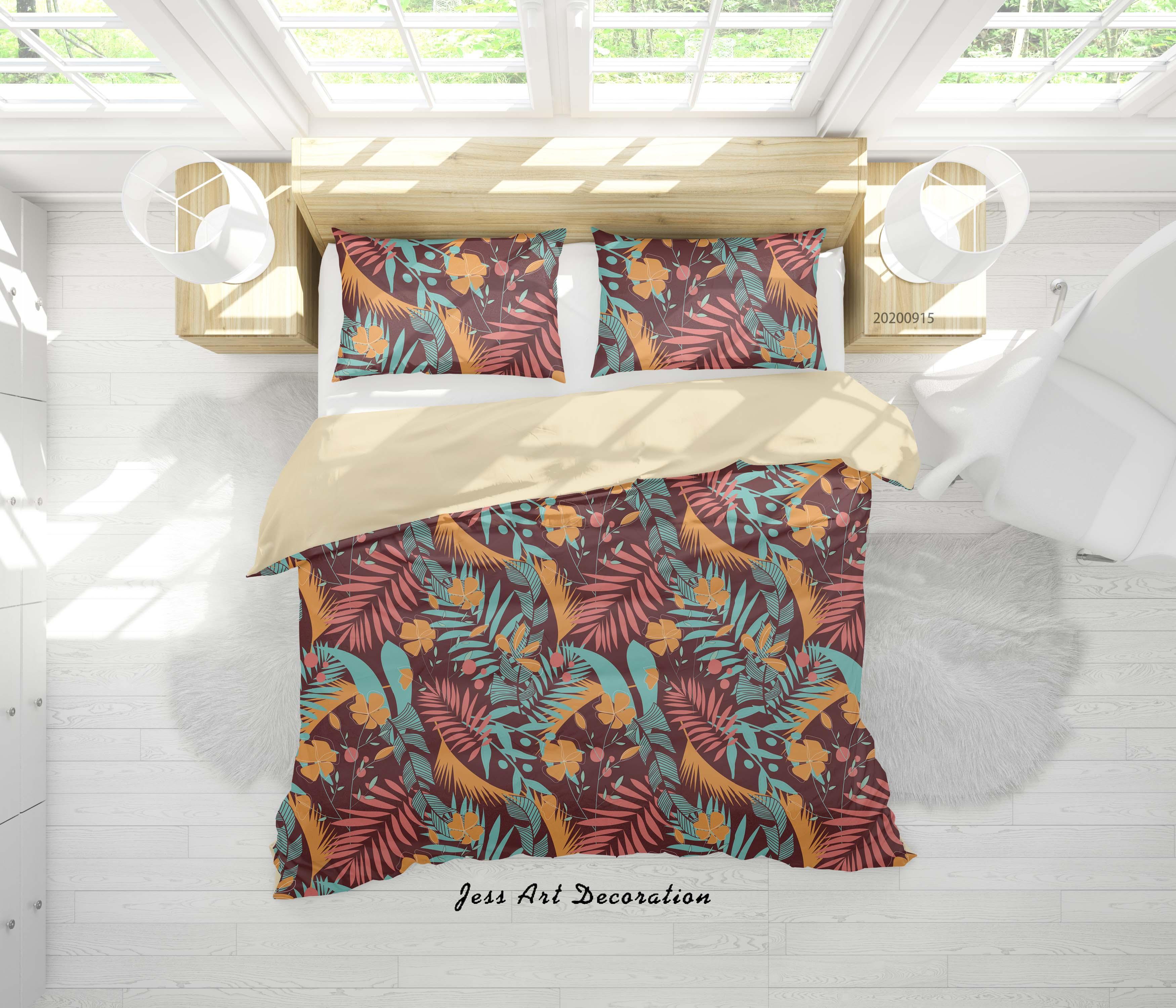3D Plant Leaves Flower Pattern Quilt Cover Set Bedding Set Duvet Cover Pillowcases WJ 9055- Jess Art Decoration