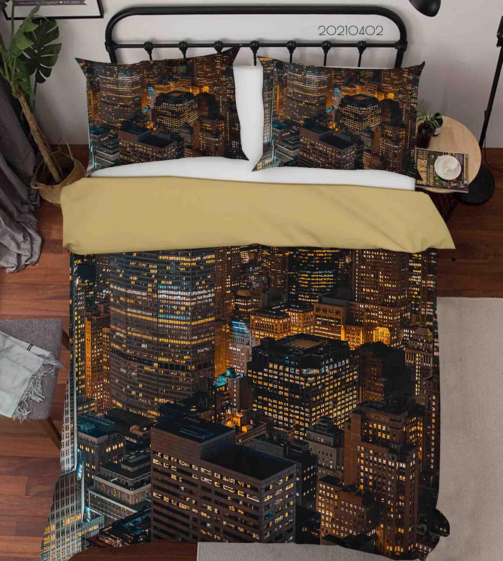 3D City Architecture Night View Quilt Cover Set Bedding Set Duvet Cover Pillowcases 7 LQH- Jess Art Decoration