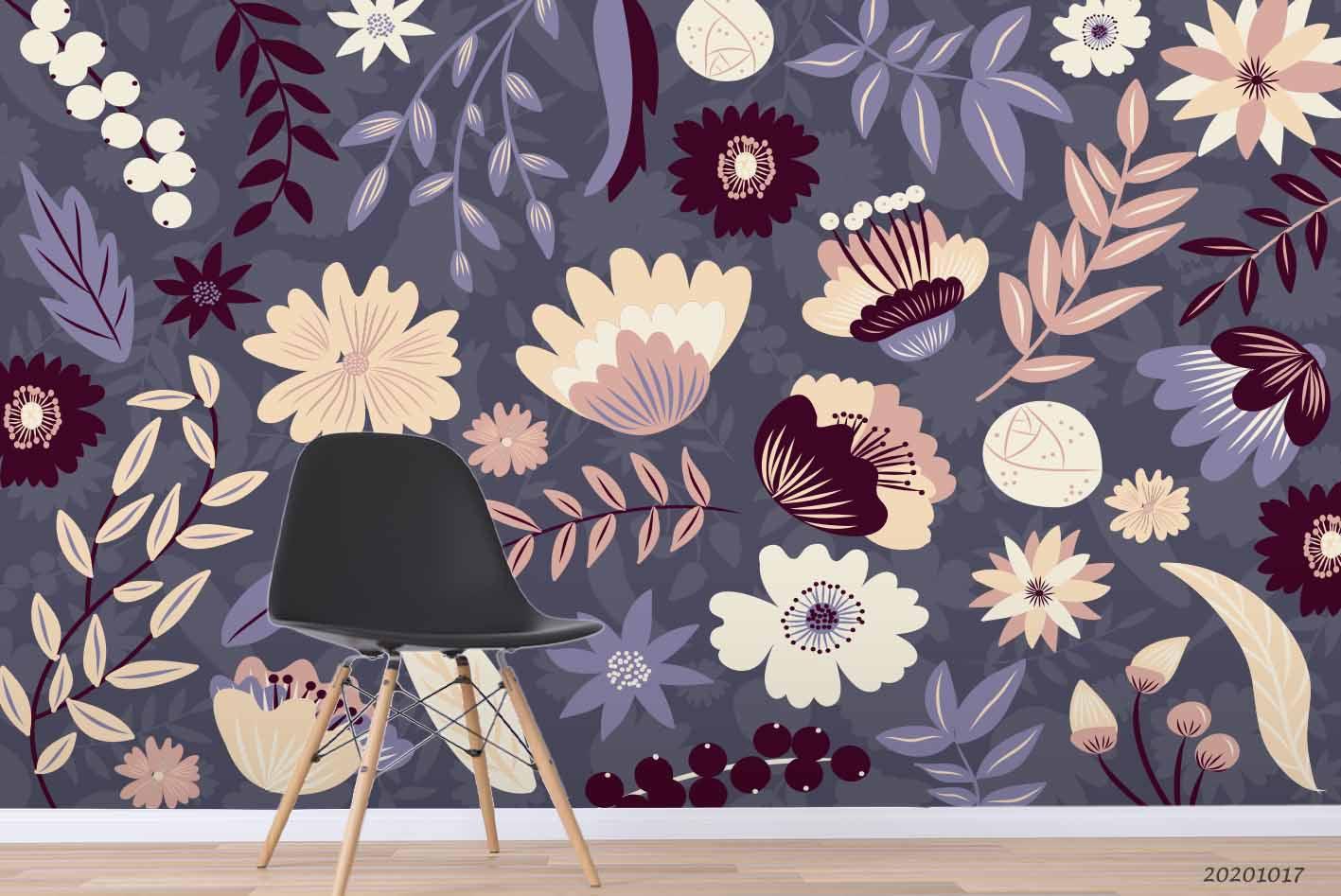3D Hand Drawn Leaves Floral Pattern Wall Mural Wallpaper WJ 6258- Jess Art Decoration