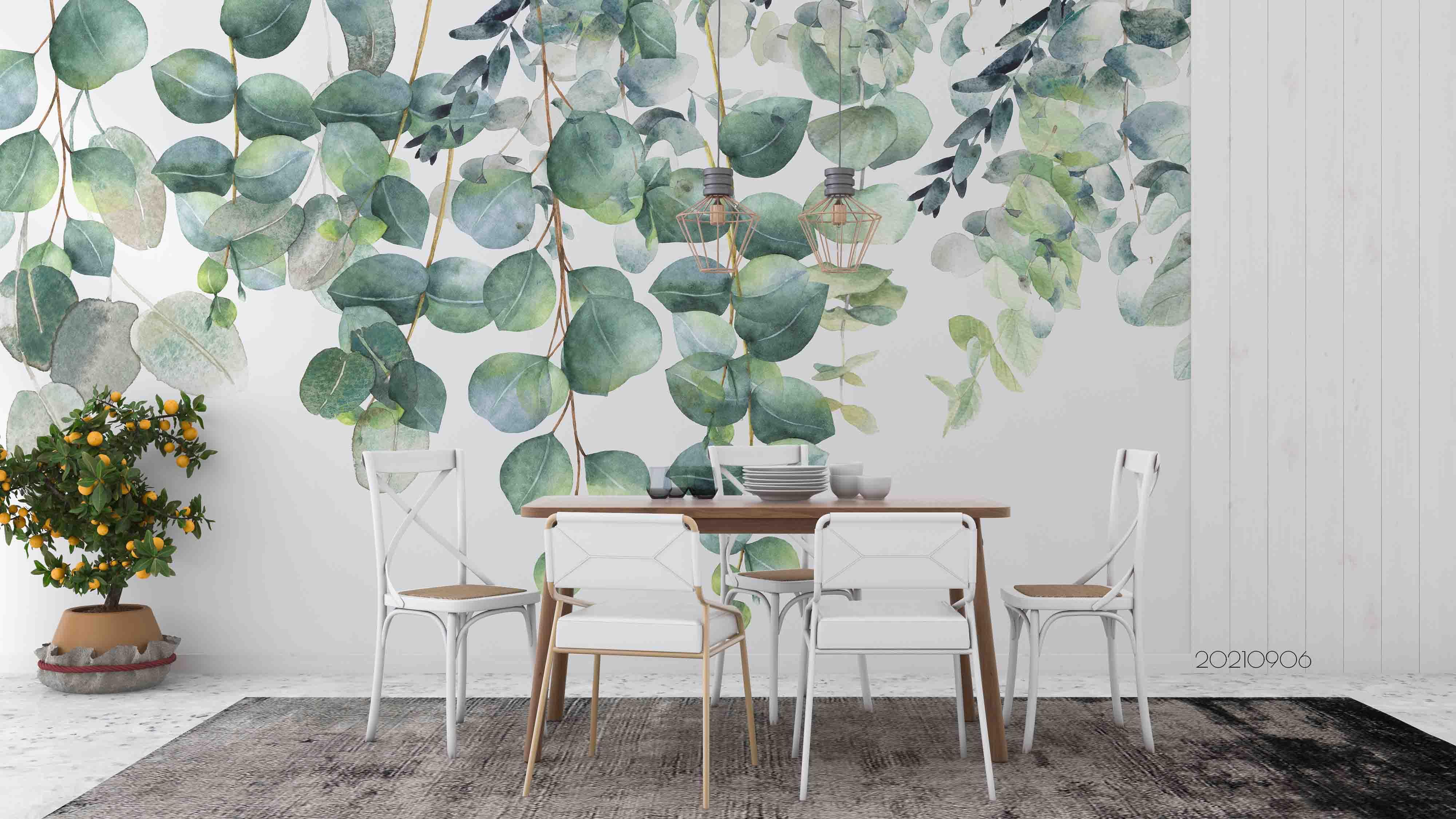 3D Watercolor Green Leaf Wall Mural Wallpaper LQH 554- Jess Art Decoration