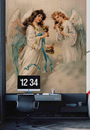 3D Angel Girl Wing Bells Oil Painting Mural Wallpaper WJ 1325- Jess Art Decoration