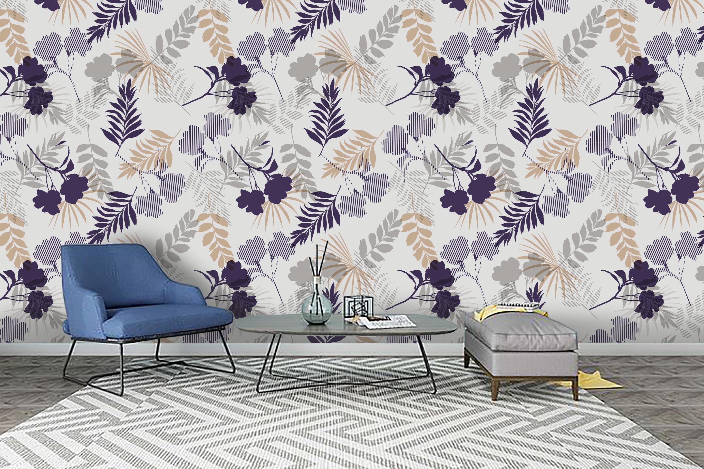 3D Dark Blue Flowers Leaves Wall Mural Wallpaper 22- Jess Art Decoration