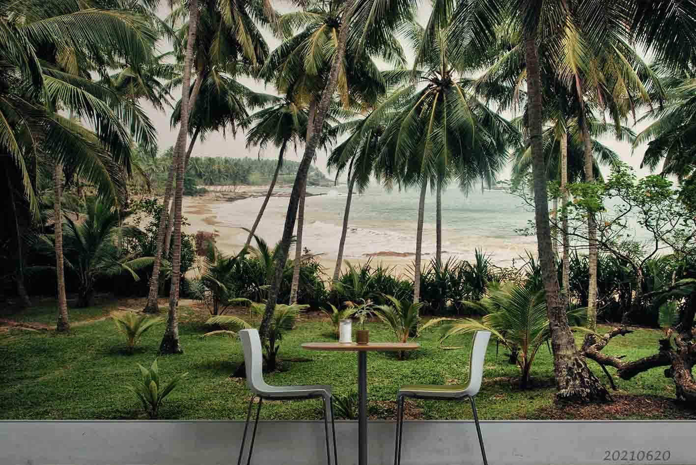 3D Tropical Beach Coconut Tree Wall Mural Wallpaper LQH 36- Jess Art Decoration