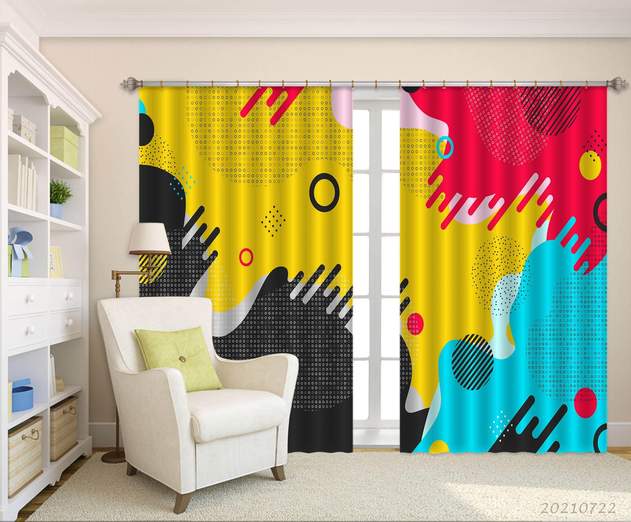 3D Abstract Color Geometric Shape Curtains and Drapes LQH 8- Jess Art Decoration