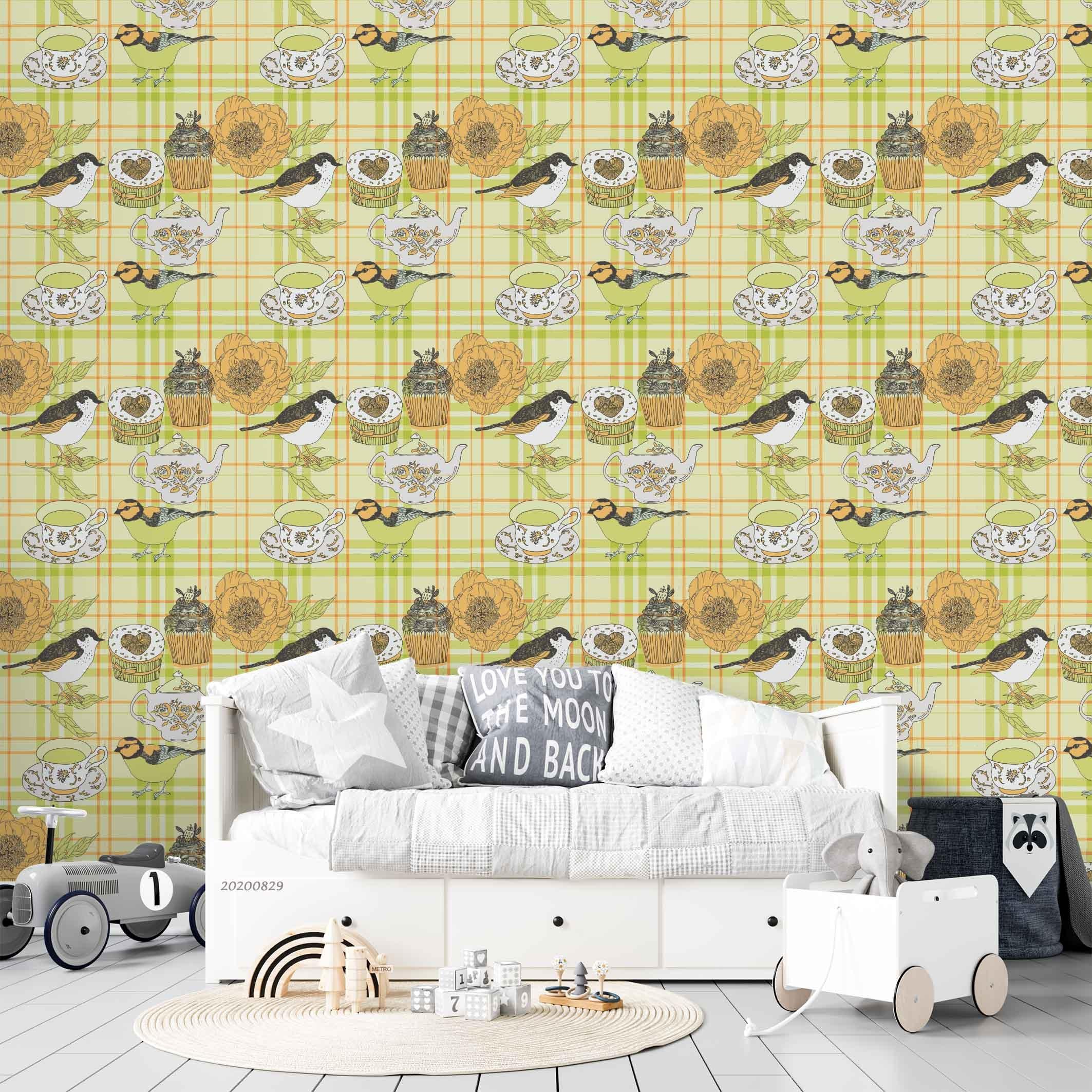 3D  Bird Floral Teapot Wall Mural Wallpaper LXL 1544- Jess Art Decoration