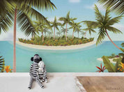 3D Tropical Sea Coconut Tree Landscape Wall Mural Wallpaper LQH 56- Jess Art Decoration