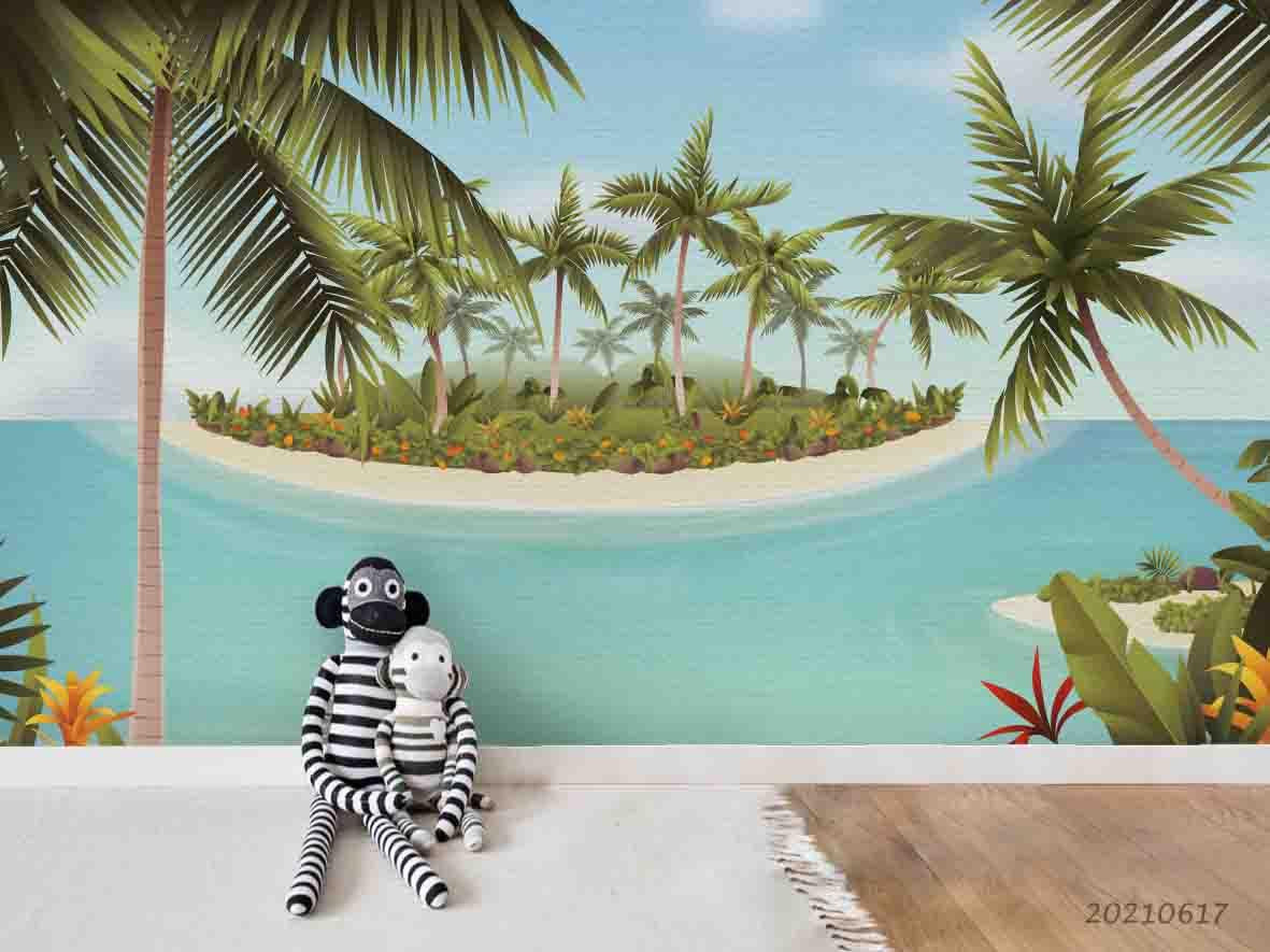 3D Tropical Sea Coconut Tree Landscape Wall Mural Wallpaper LQH 56- Jess Art Decoration