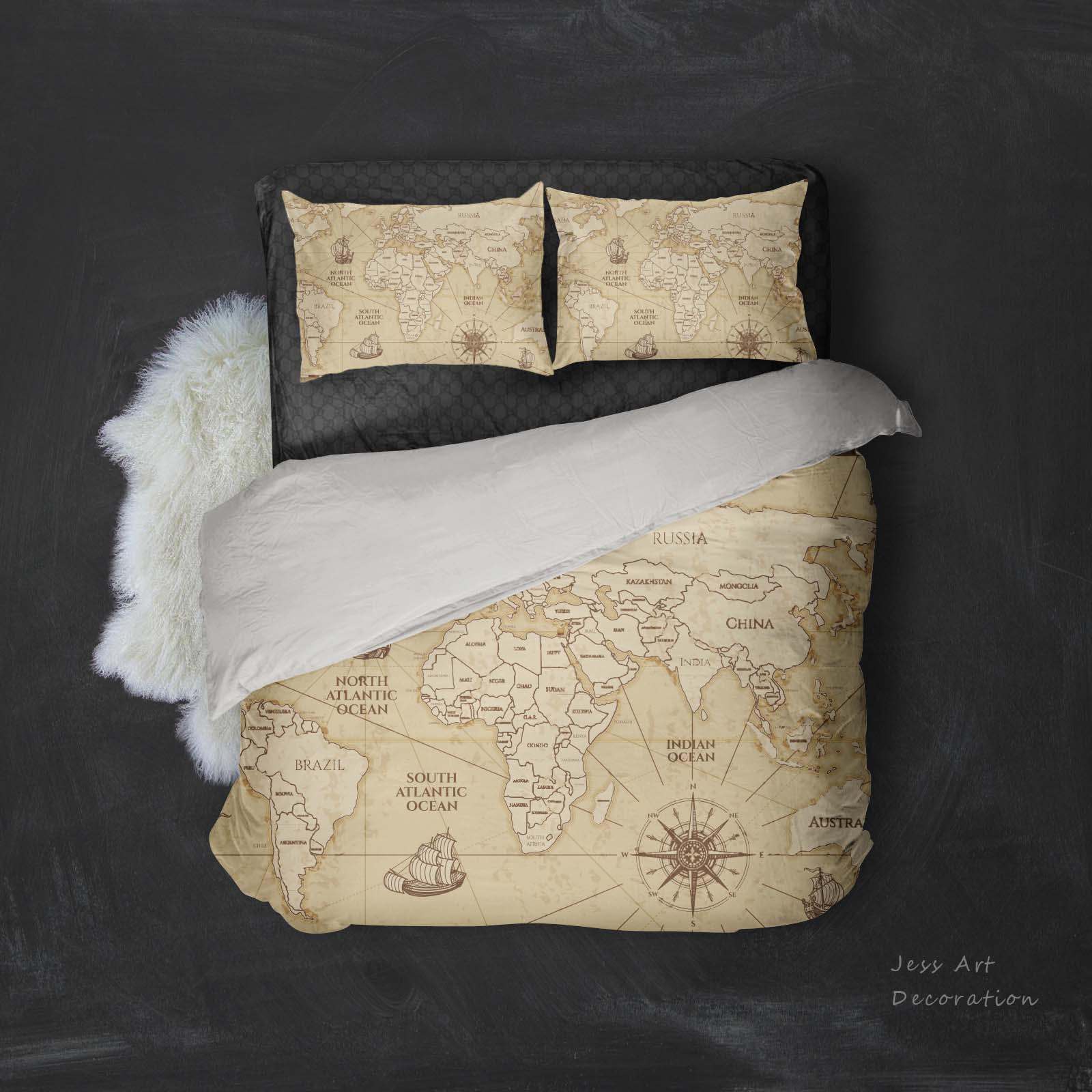 3D Yellow World Map Quilt Cover Set Bedding Set Pillowcases 82- Jess Art Decoration