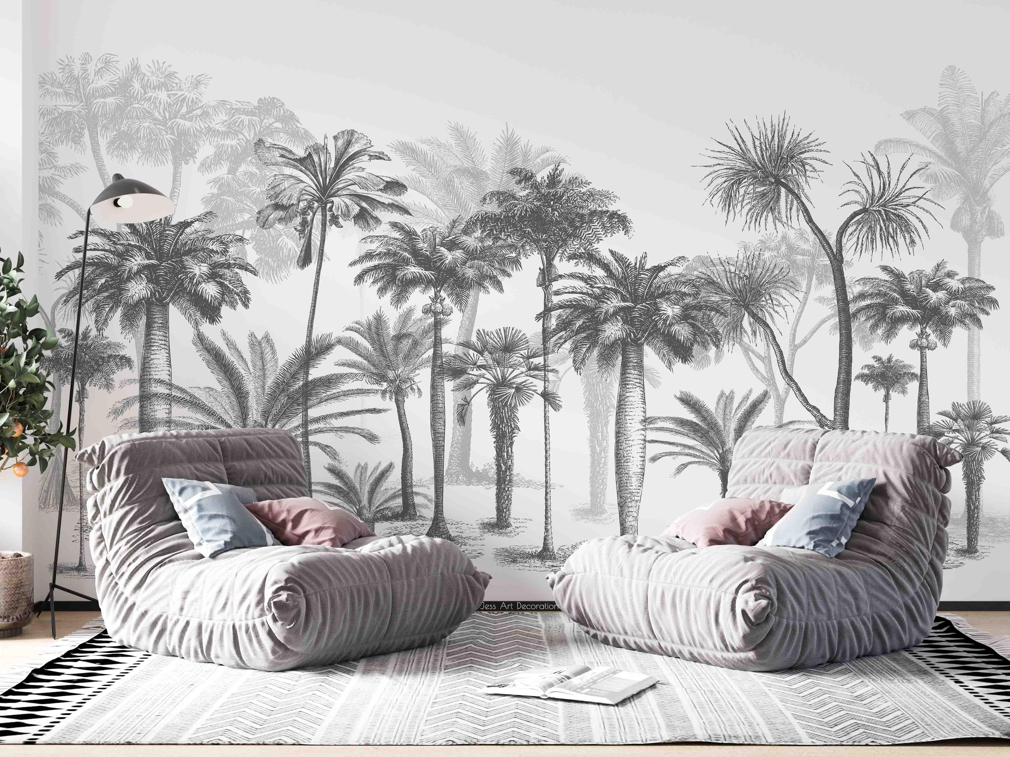 3D Grey Coconut Tree Forest Wall Mural Wallpaper GD 2753- Jess Art Decoration