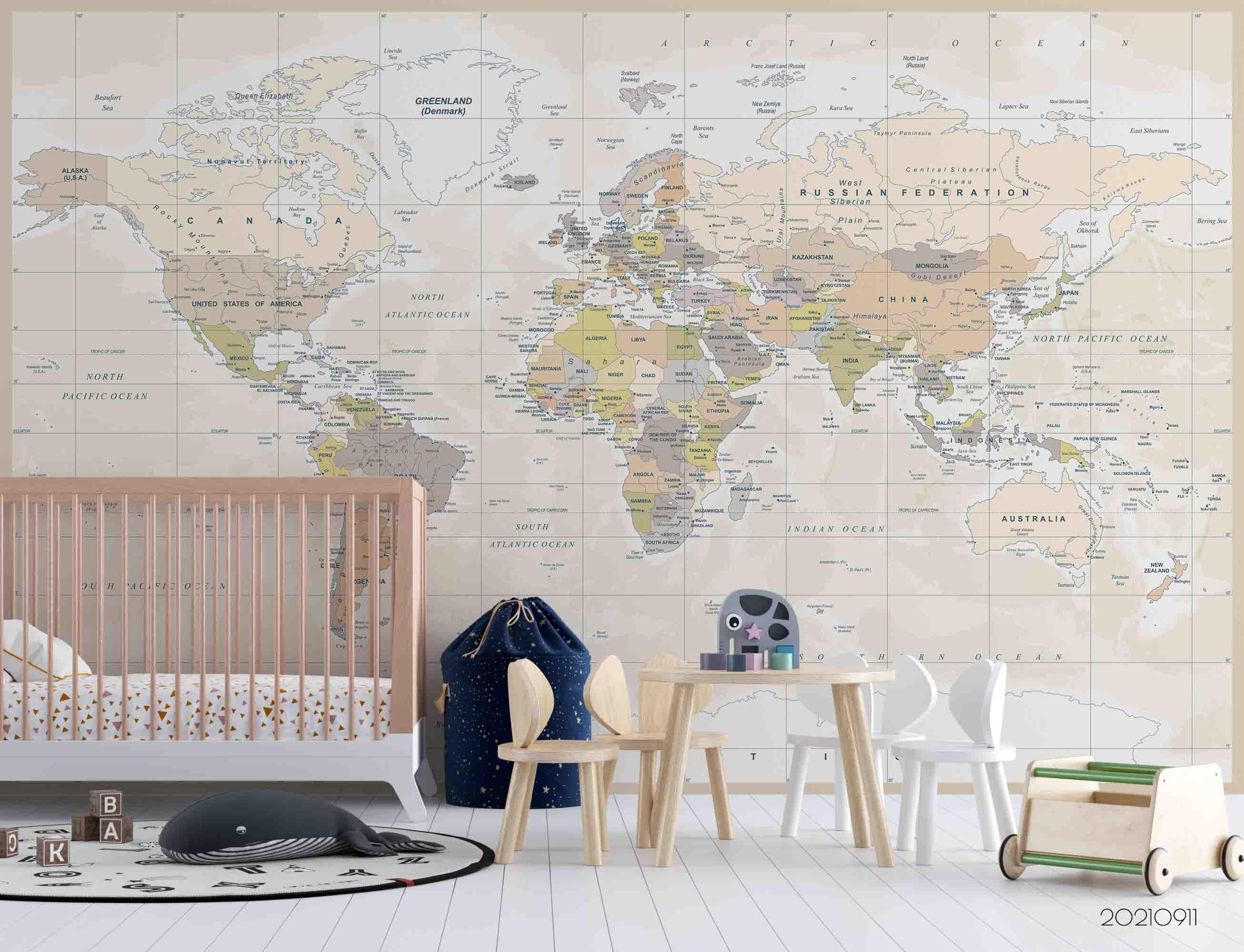 3D World Map Wall Mural Wallpaper LQH 737- Jess Art Decoration