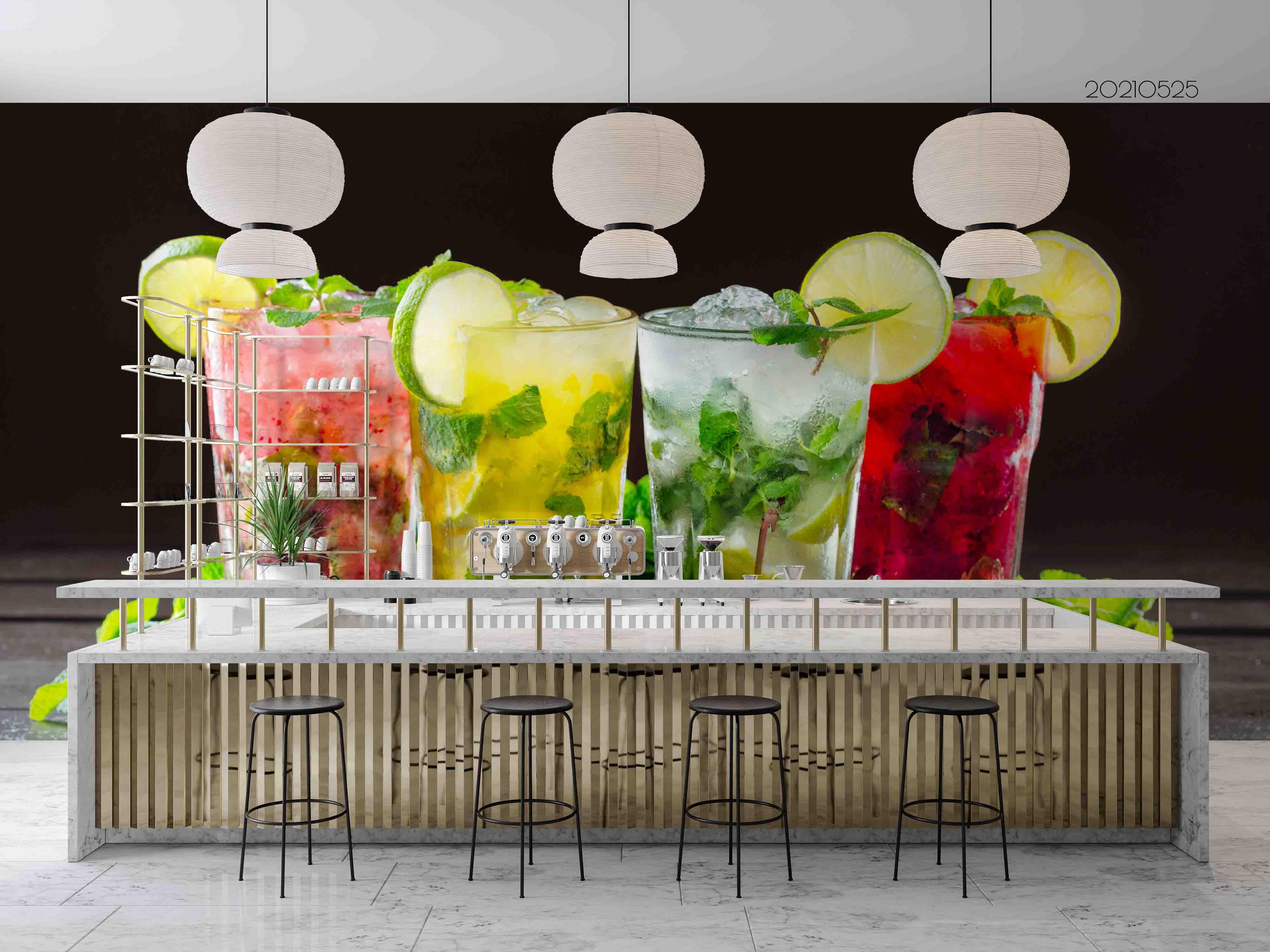 3D Mojito Cocktail Icy Dark Background Wall Mural Wallpaper SWW32- Jess Art Decoration