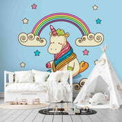 3D Blue Rainbow Sky Cloud Unicorn Wall Mural Wallpaper A222 LQH- Jess Art Decoration