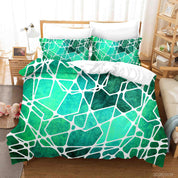 3D Abstract Green Geometry Quilt Cover Set Bedding Set Duvet Cover Pillowcases 277- Jess Art Decoration