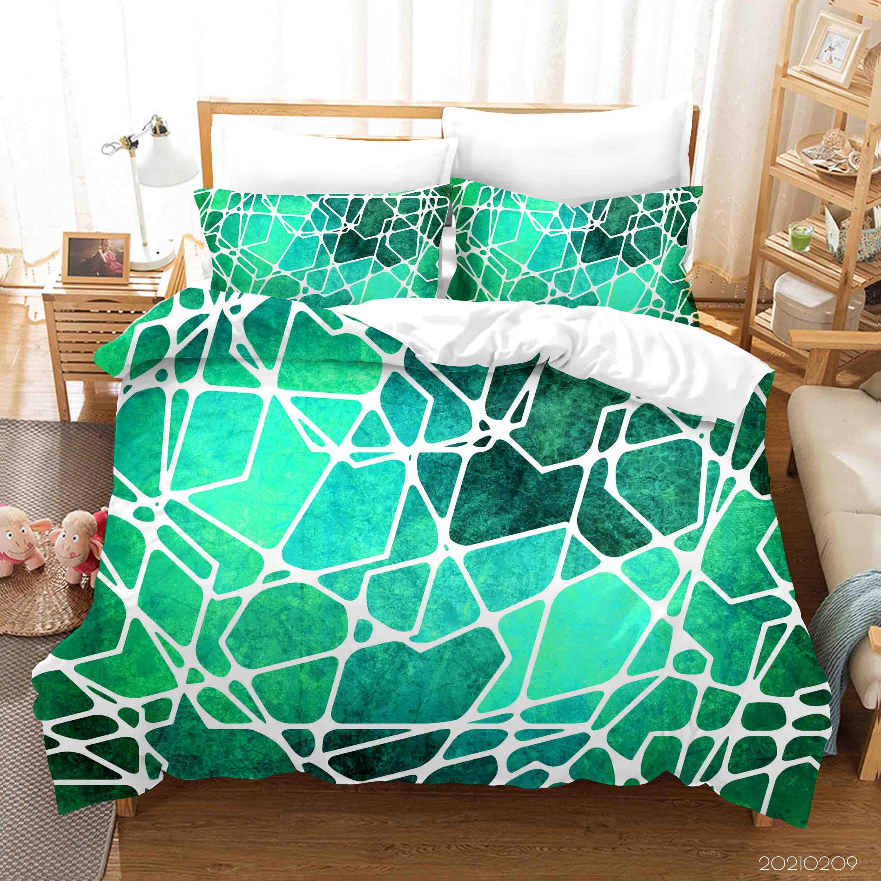 3D Abstract Green Geometry Quilt Cover Set Bedding Set Duvet Cover Pillowcases 277- Jess Art Decoration