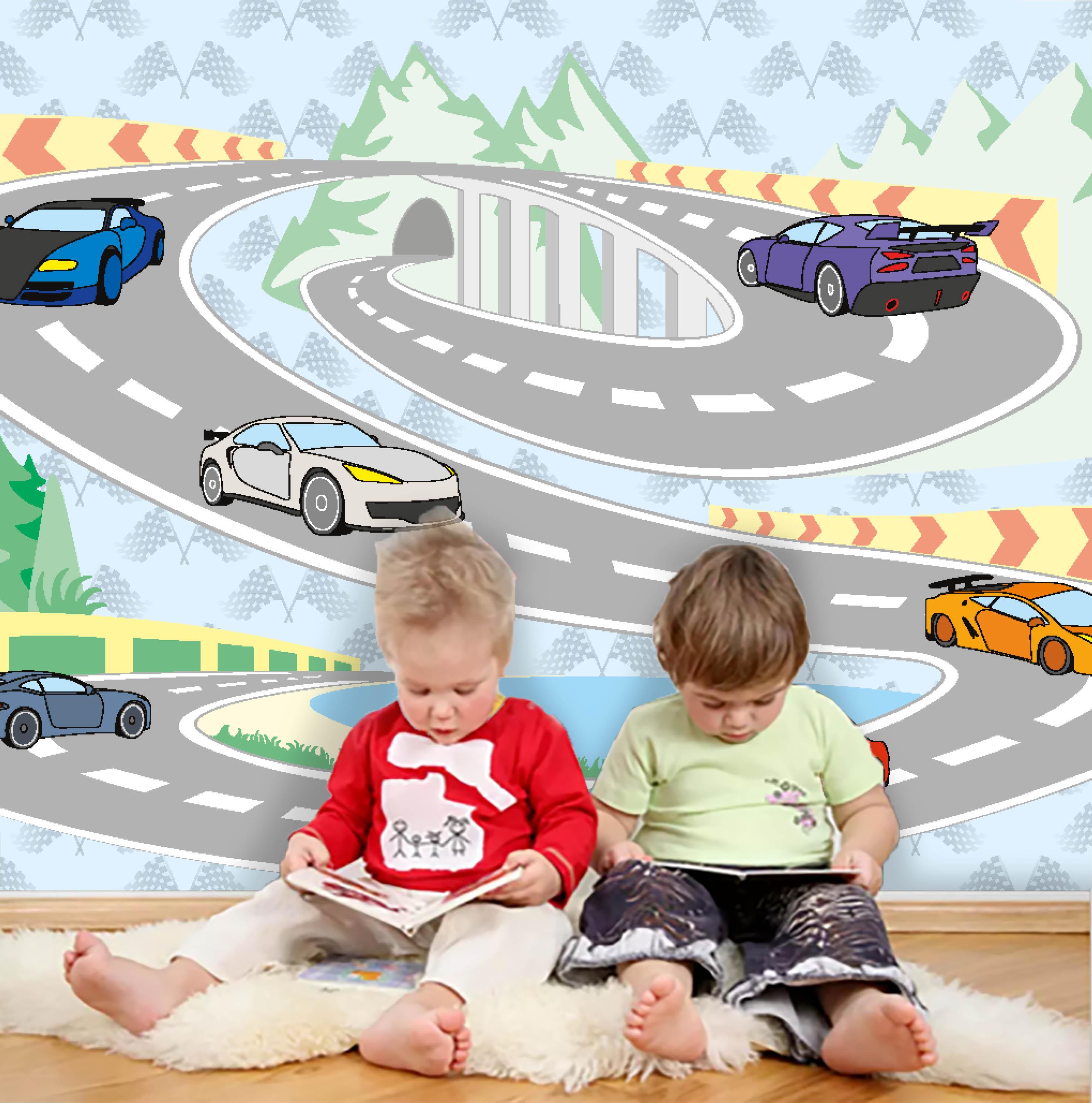 3D Cartoon Racing Car Wall Mural Wallpaper 29- Jess Art Decoration