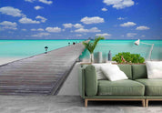3D Bridge Blue Sky Cloud Sea Landscape Wall Mural Wallpaper LQH 828- Jess Art Decoration