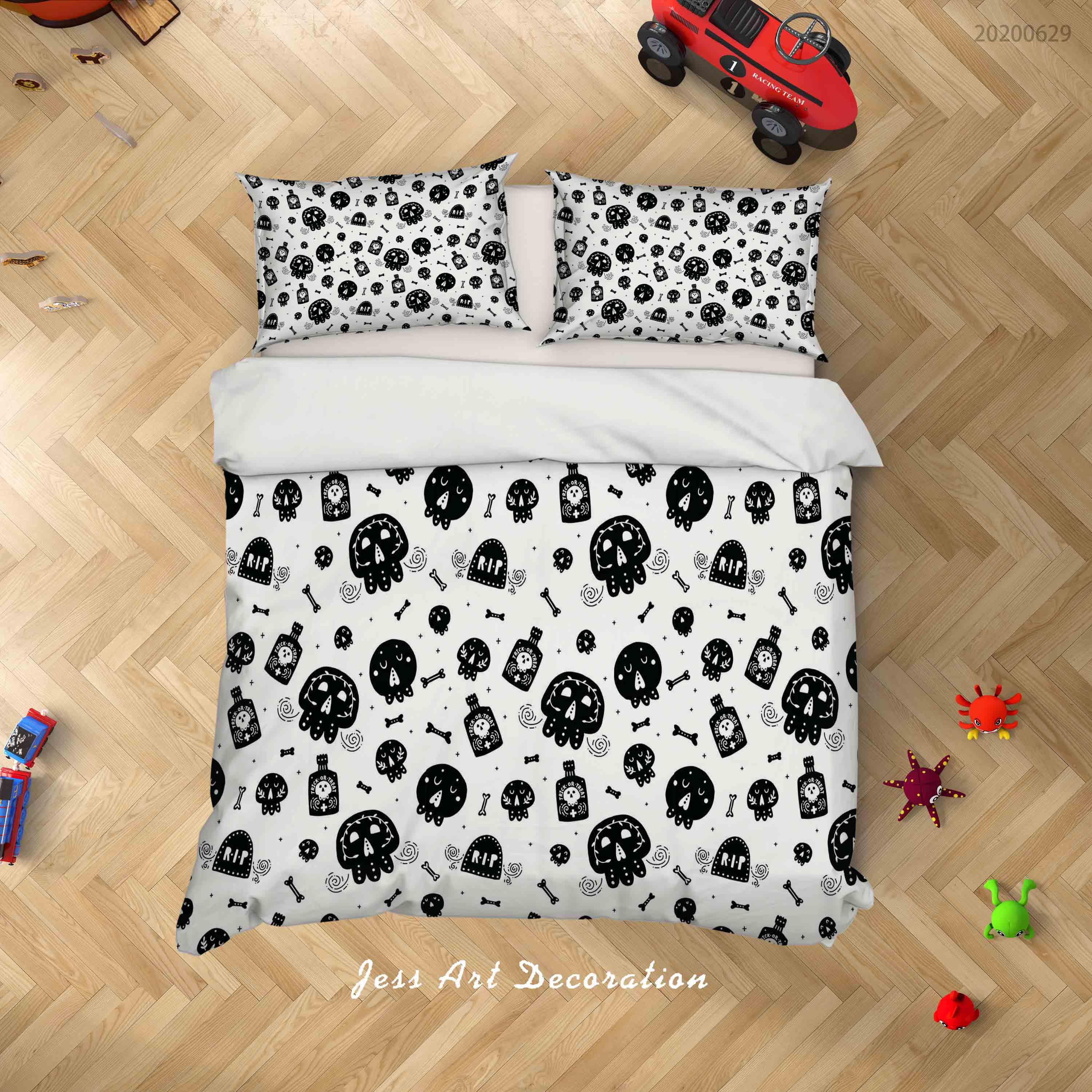 3D White Black Octopus Bone Quilt Cover Set Bedding Set Duvet Cover Pillowcases SF43- Jess Art Decoration