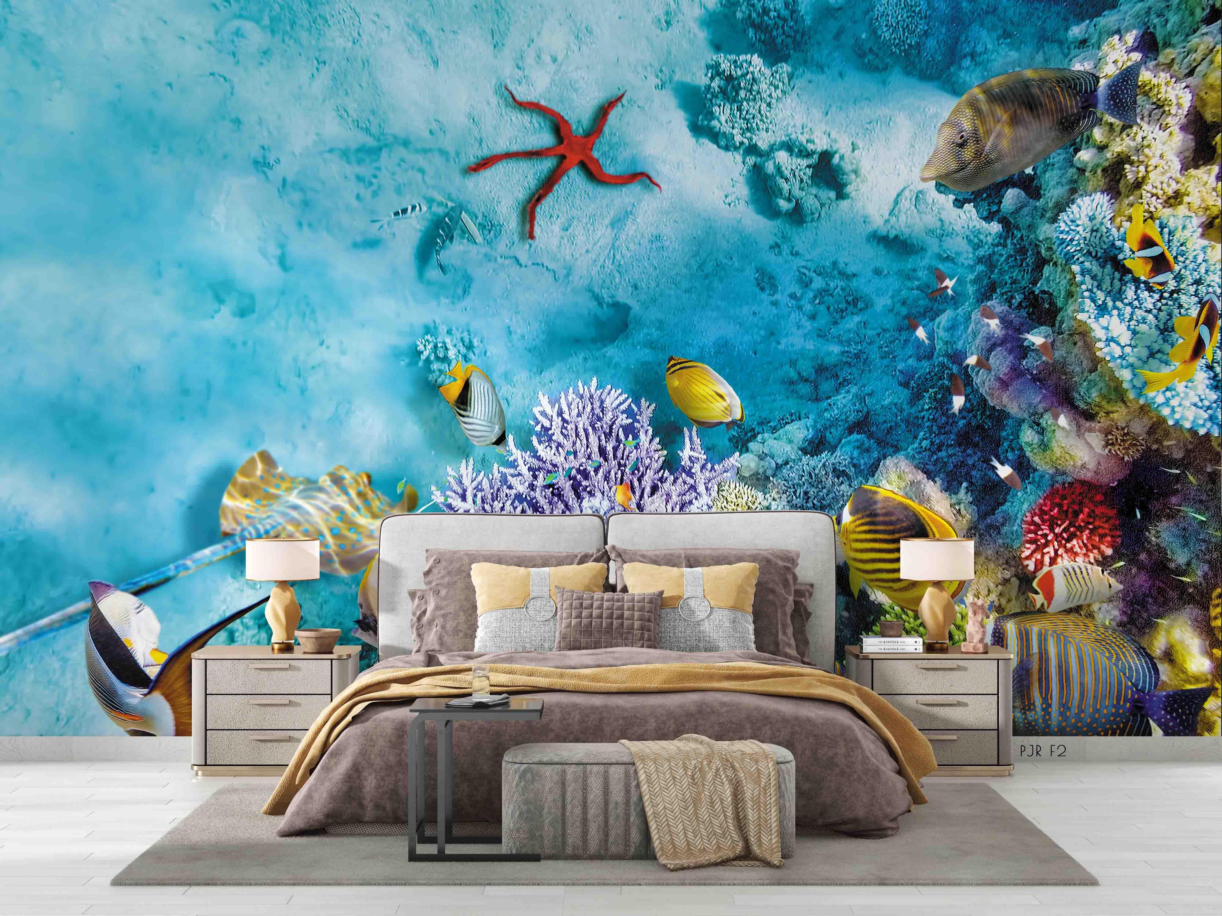 3D Coral Reef Fish Rock coral reef fish mural wall mural wallpaper for kids room - view 3