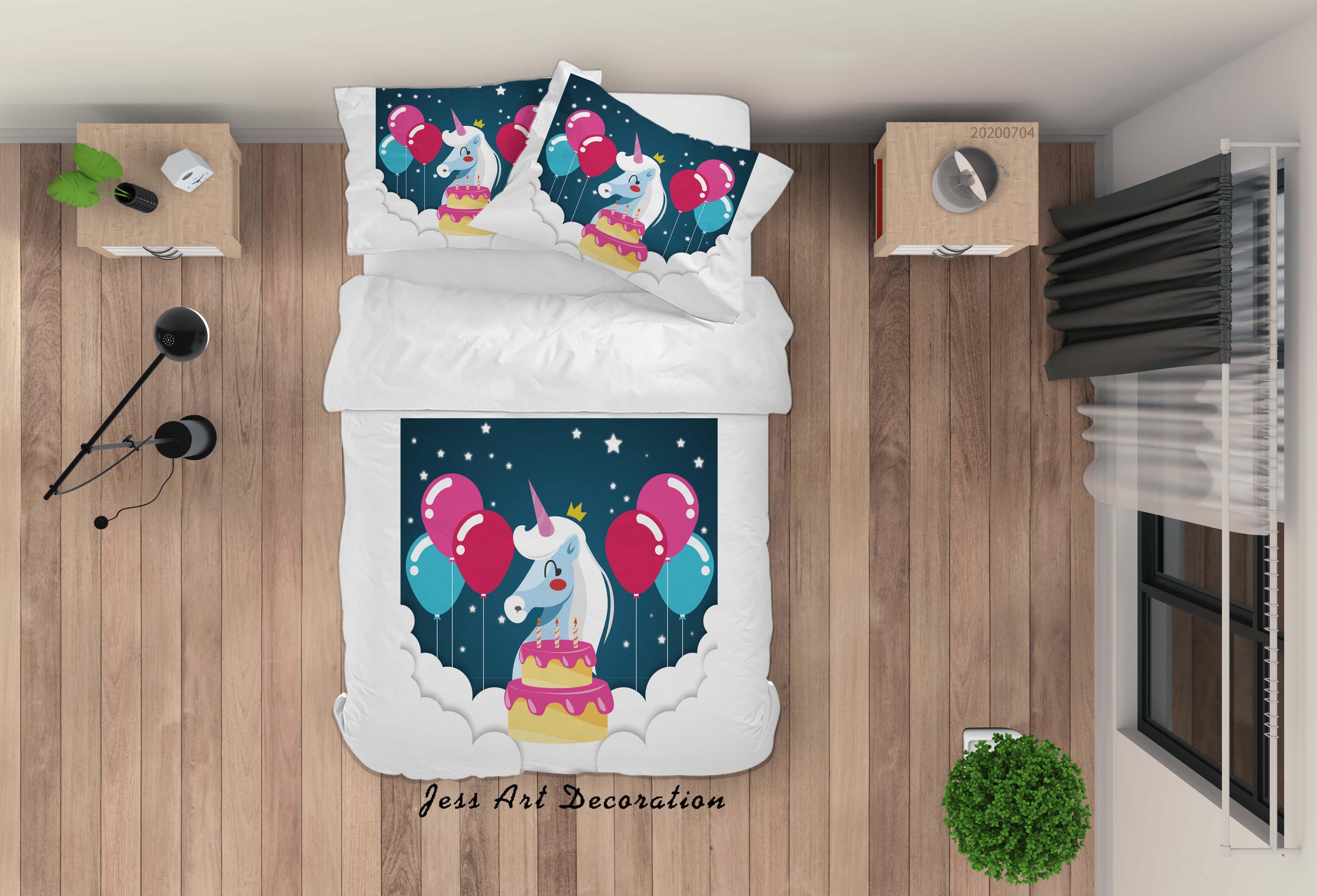 3D White Balloon Cake Unicorn Quilt Cover Set Bedding Set Duvet Cover Pillowcases SF169- Jess Art Decoration