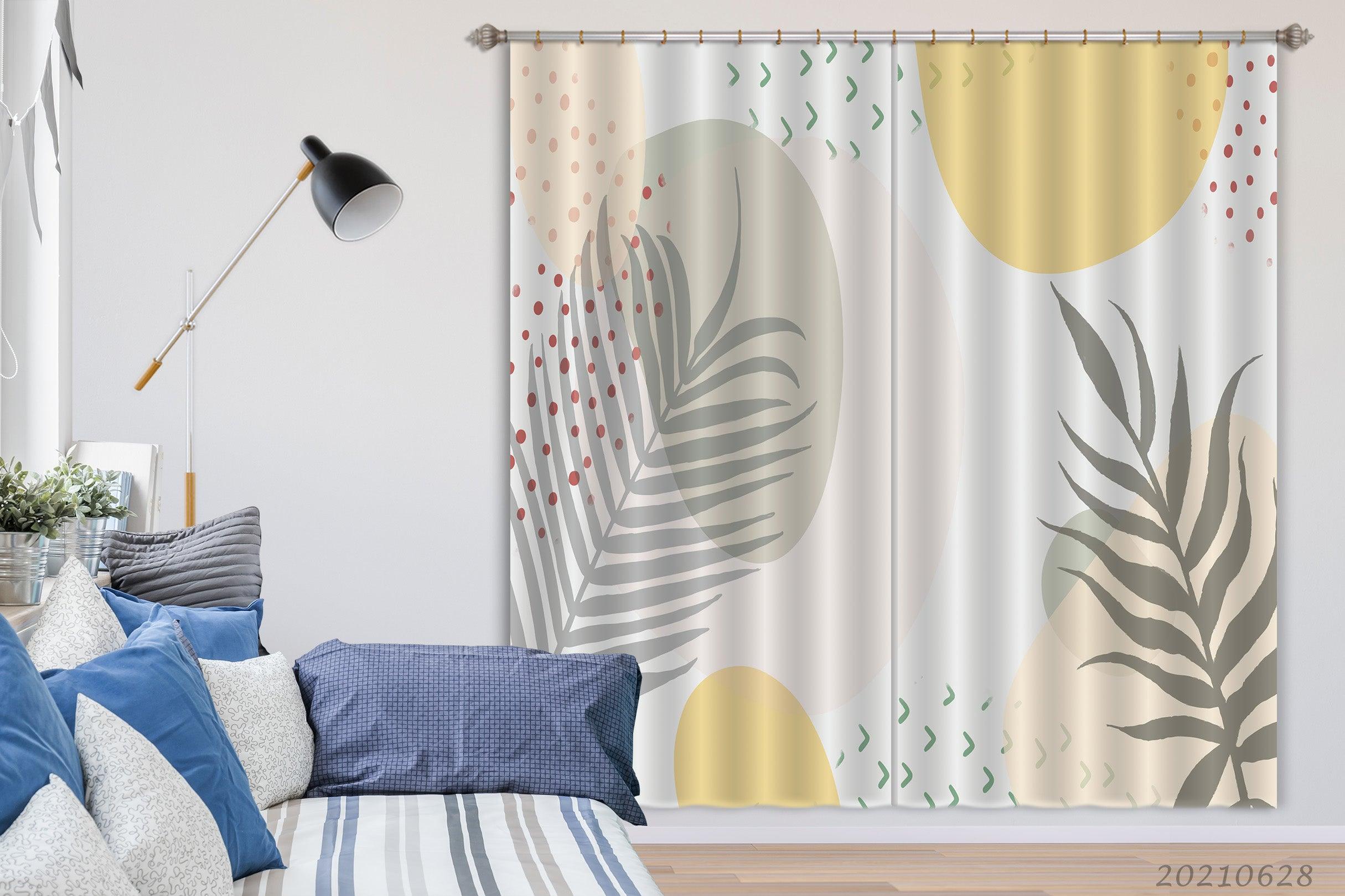 3D Abstract Leaf Pattern Curtains and Drapes LQH 4- Jess Art Decoration