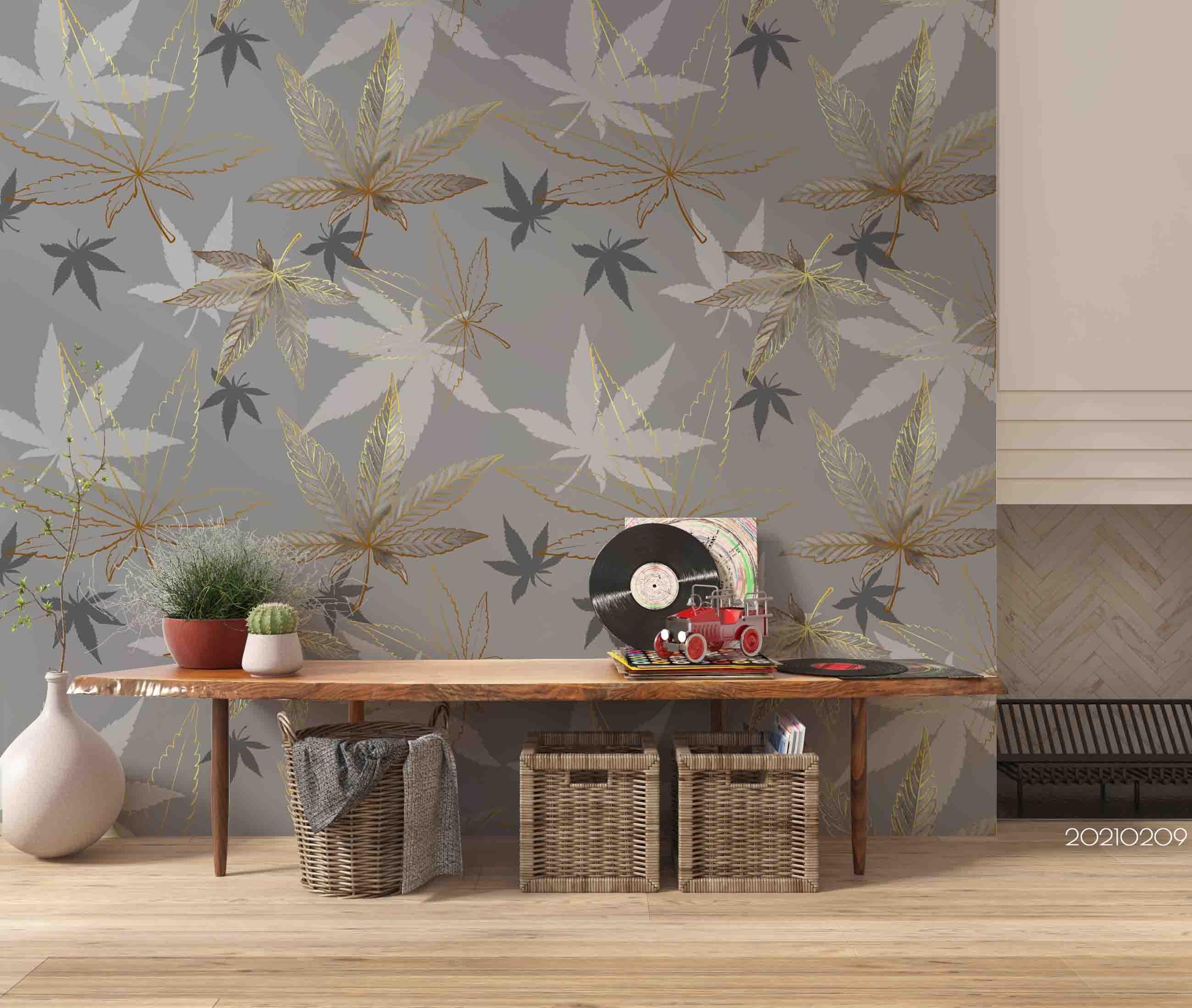 3D Hand Drawn Gray Maple Leaf Wall Mural Wallpaper LQH 55- Jess Art Decoration