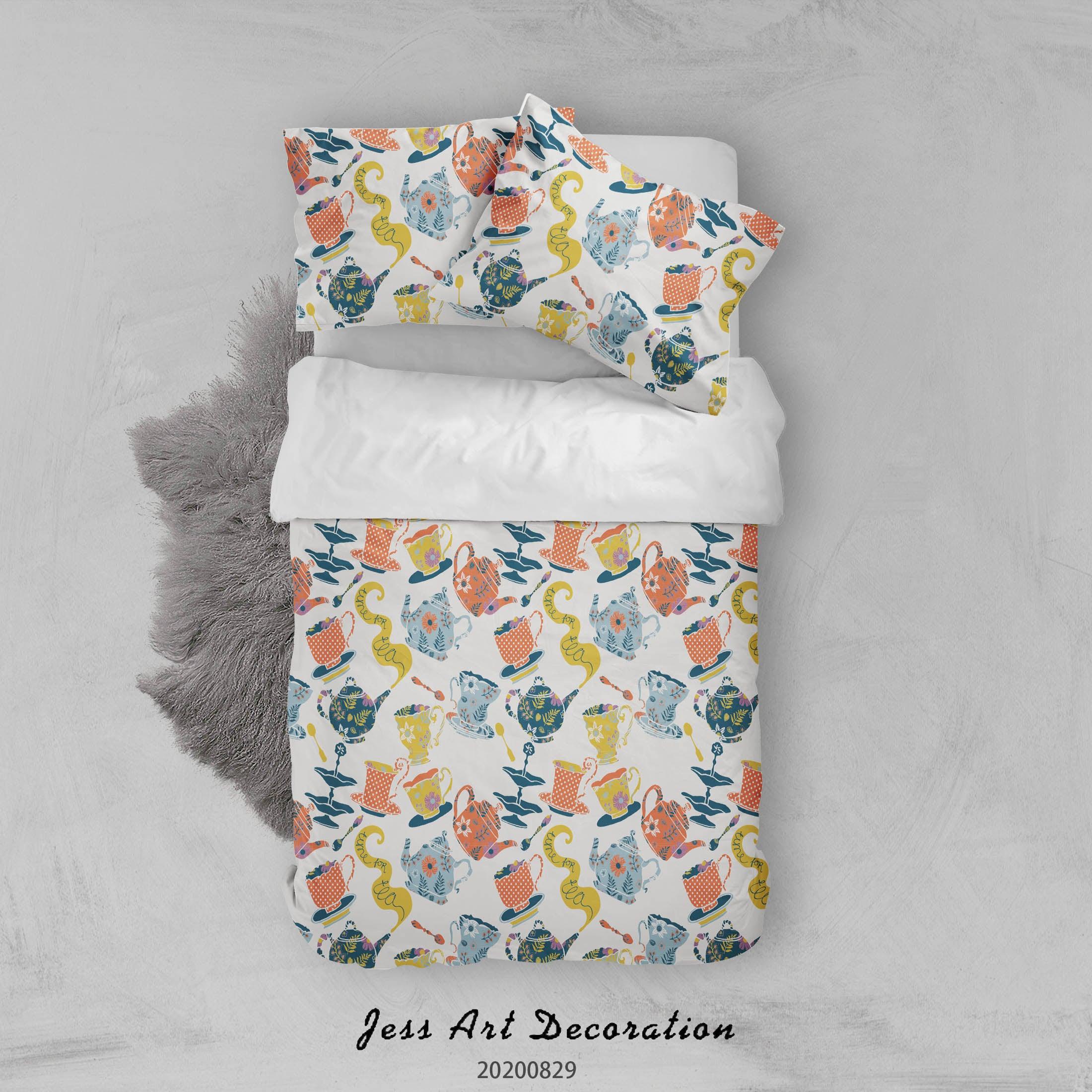 3D Abstract Hand Draw Cartoon Teapot Pattern Quilt Cover Set Bedding Set Duvet Cover Pillowcases WJ 3551- Jess Art Decoration