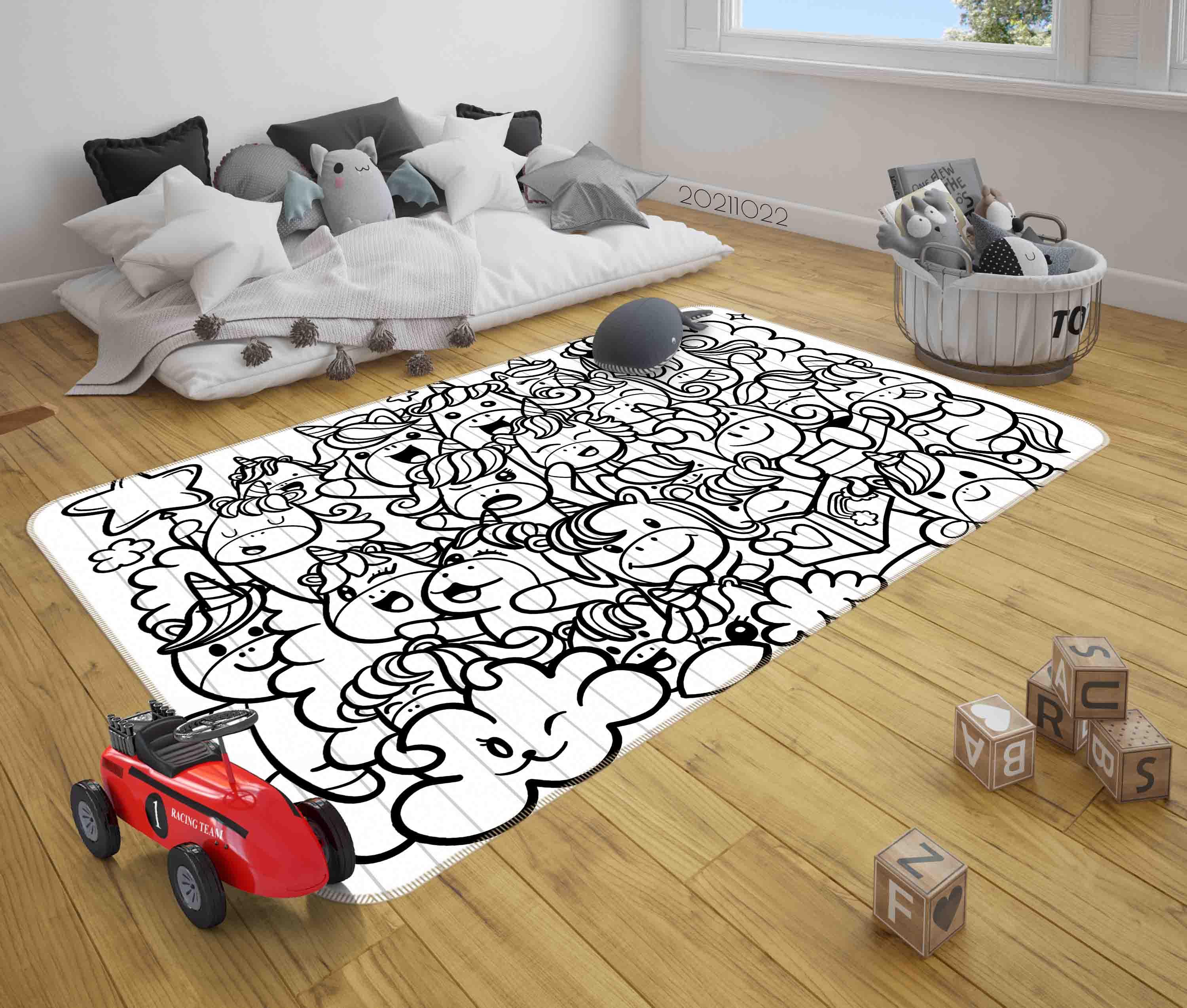 3D Abstract Cartoon Animal Unicorn Doodle Non-Slip Rug Mat 23- Jess Art Decoration