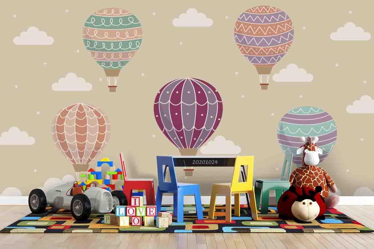 3D Hand Drawn Hot Air Balloons Cloud Wall Mural Wallpaper WJ 6797- Jess Art Decoration