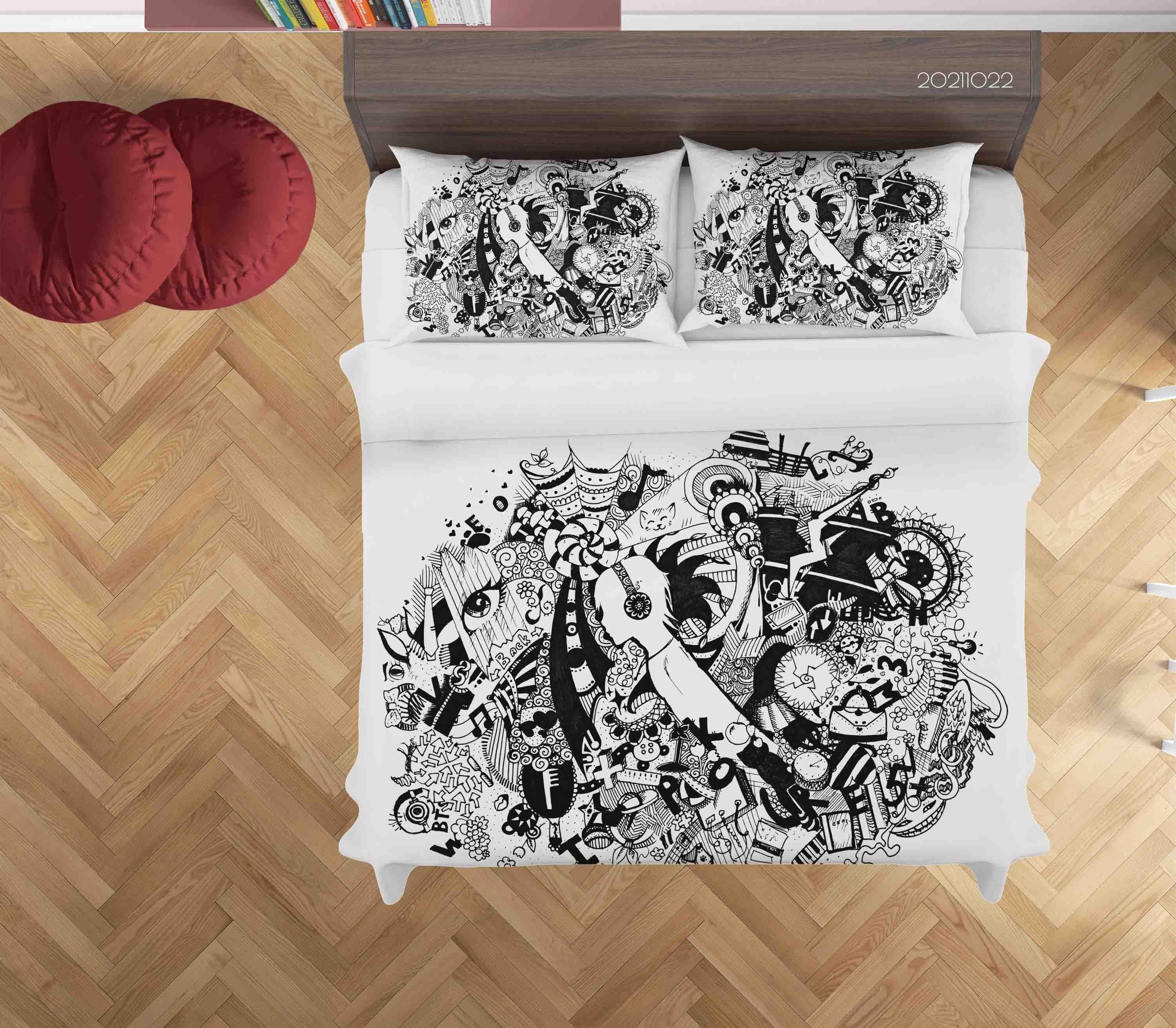 3D Abstract Funny Illustration Doodle Quilt Cover Set Bedding Set Duvet Cover Pillowcases 16- Jess Art Decoration