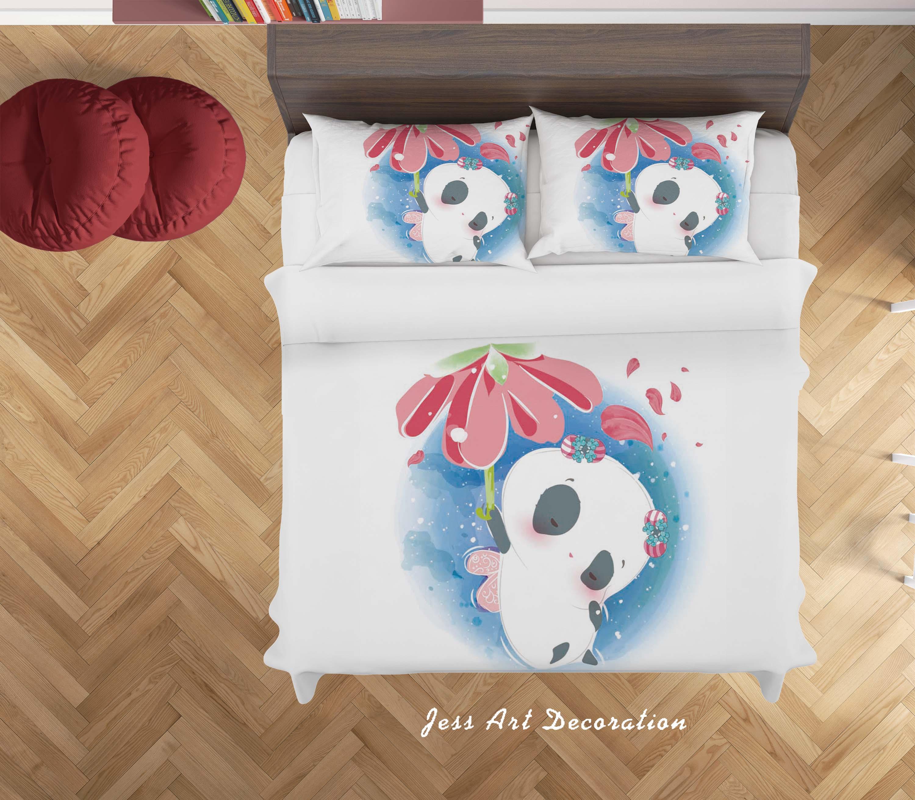 3D White Panda Floral Quilt Cover Set Bedding Set Duvet Cover Pillowcases SF89- Jess Art Decoration
