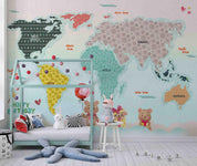 3D Abstract Colorful World Map Pattern Wall Mural Wallpaper GD 3349- Jess Art Decoration