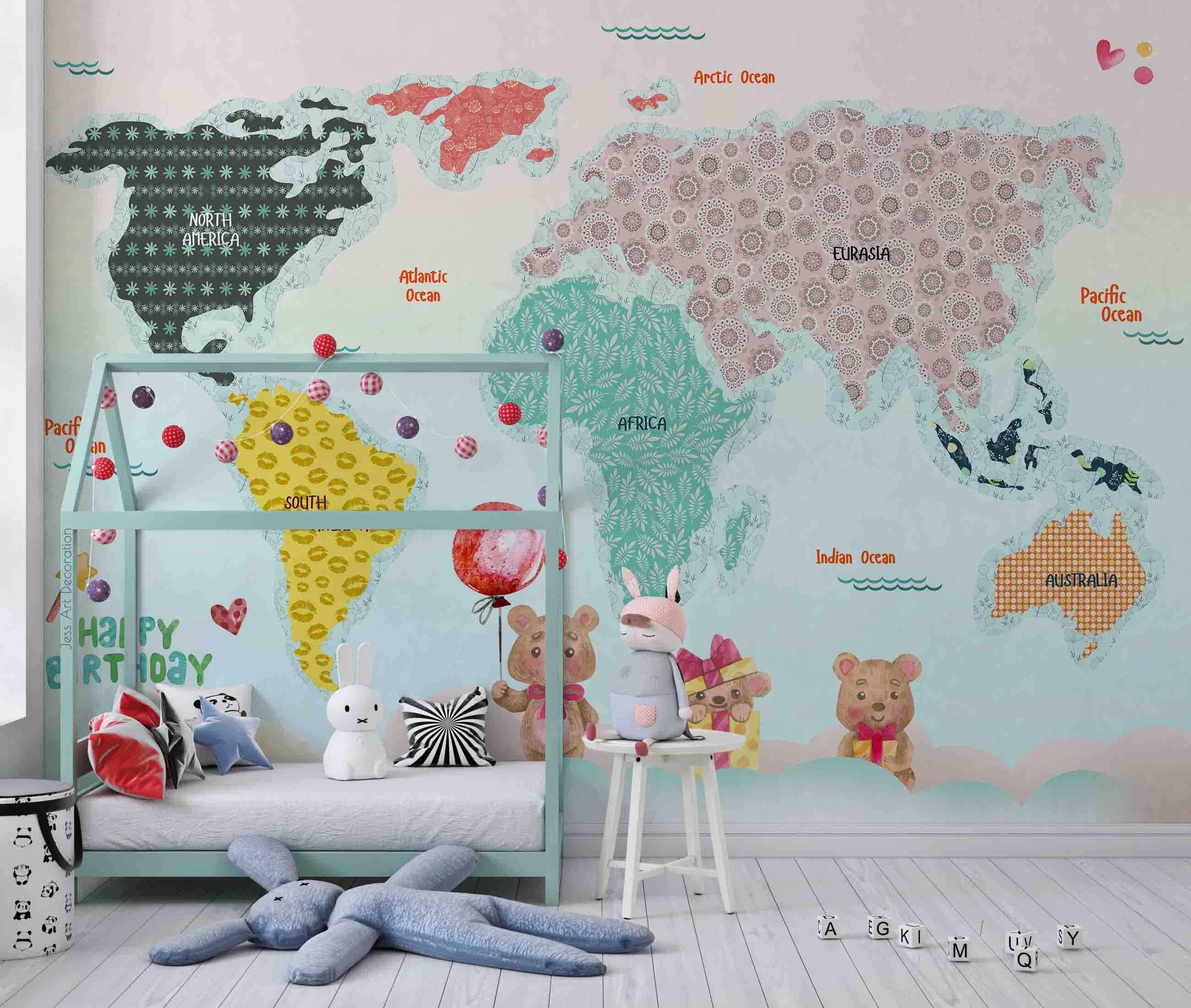 3D Abstract Colorful World Map Pattern Wall Mural Wallpaper GD 3349- Jess Art Decoration
