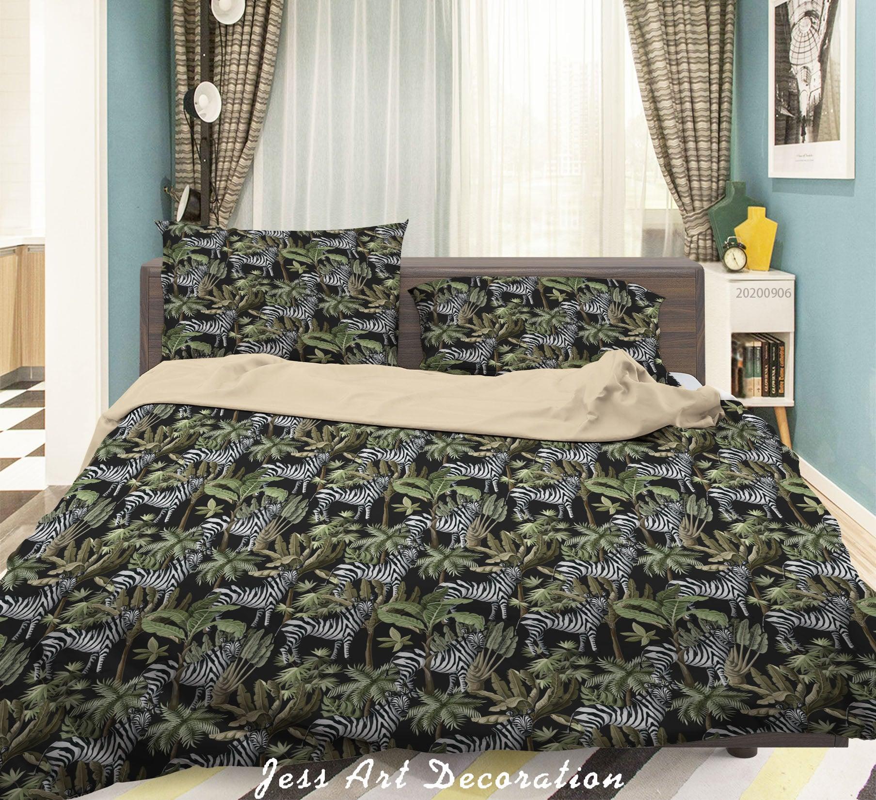 3D Vintage Leaves Zebra Floral Pattern Quilt Cover Set Bedding Set Duvet Cover Pillowcases WJ 3656- Jess Art Decoration