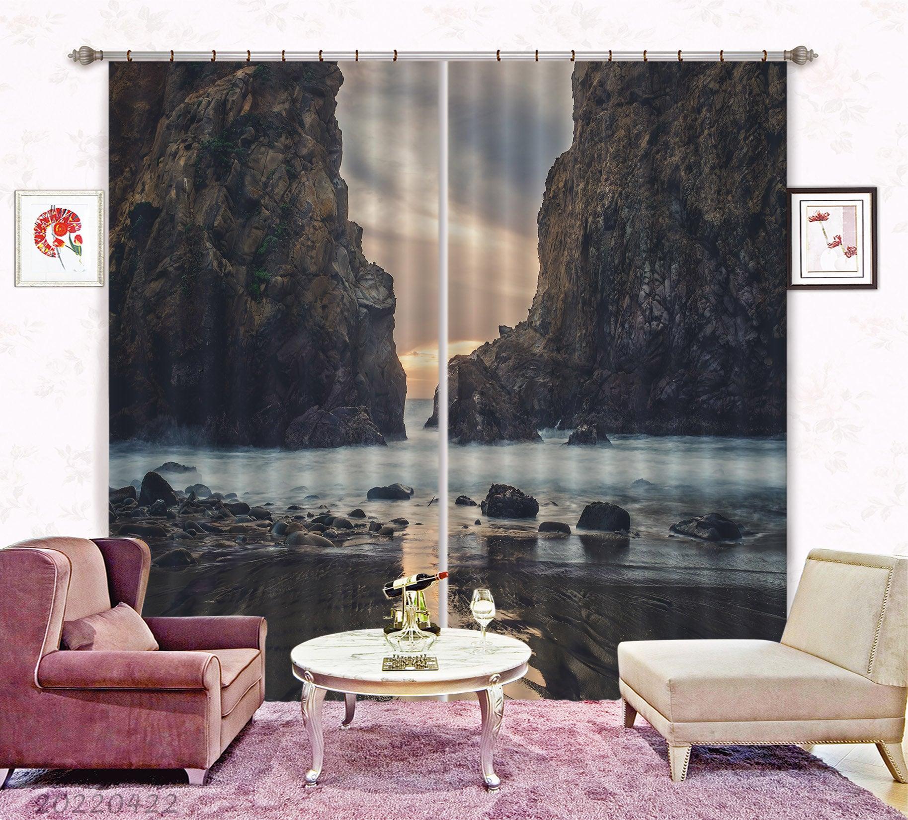 3D Landscape Peak Cliff Rock Sea Cloud Curtains and Drapes GD 4237- Jess Art Decoration