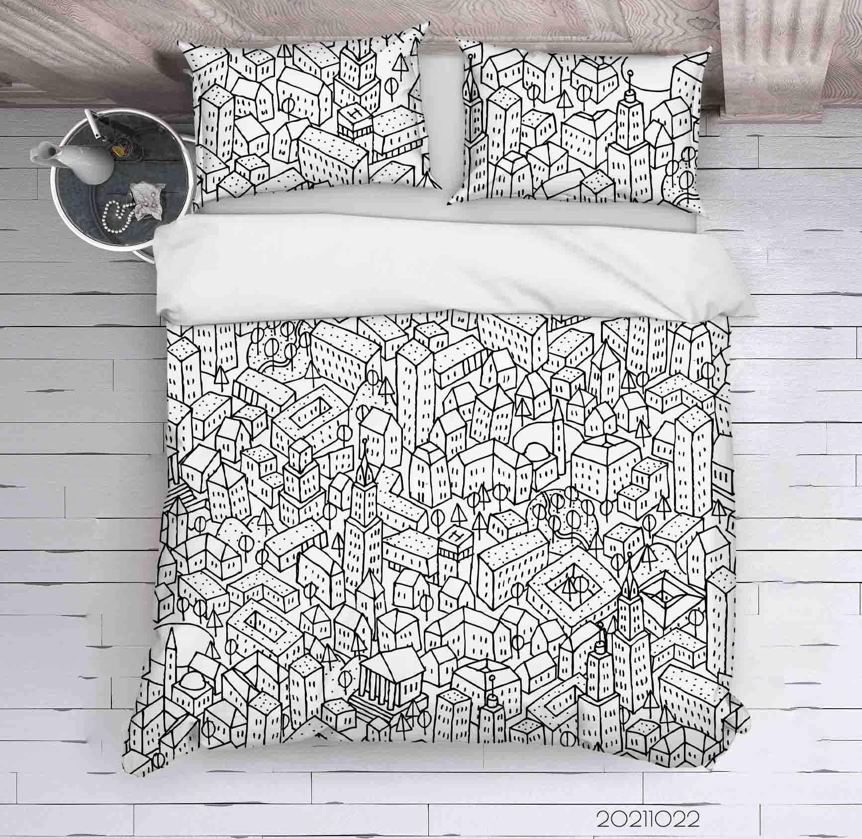 3D Abstract City Building Graffiti Quilt Cover Set Bedding Set Duvet Cover Pillowcases 83- Jess Art Decoration
