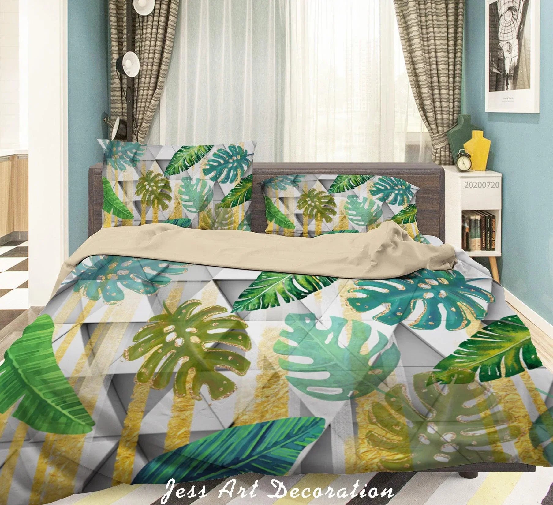 3D Tropical Colorful Leaves Plant Quilt Cover Set Bedding Set Duvet Cover Pillowcases LXL- Jess Art Decoration
