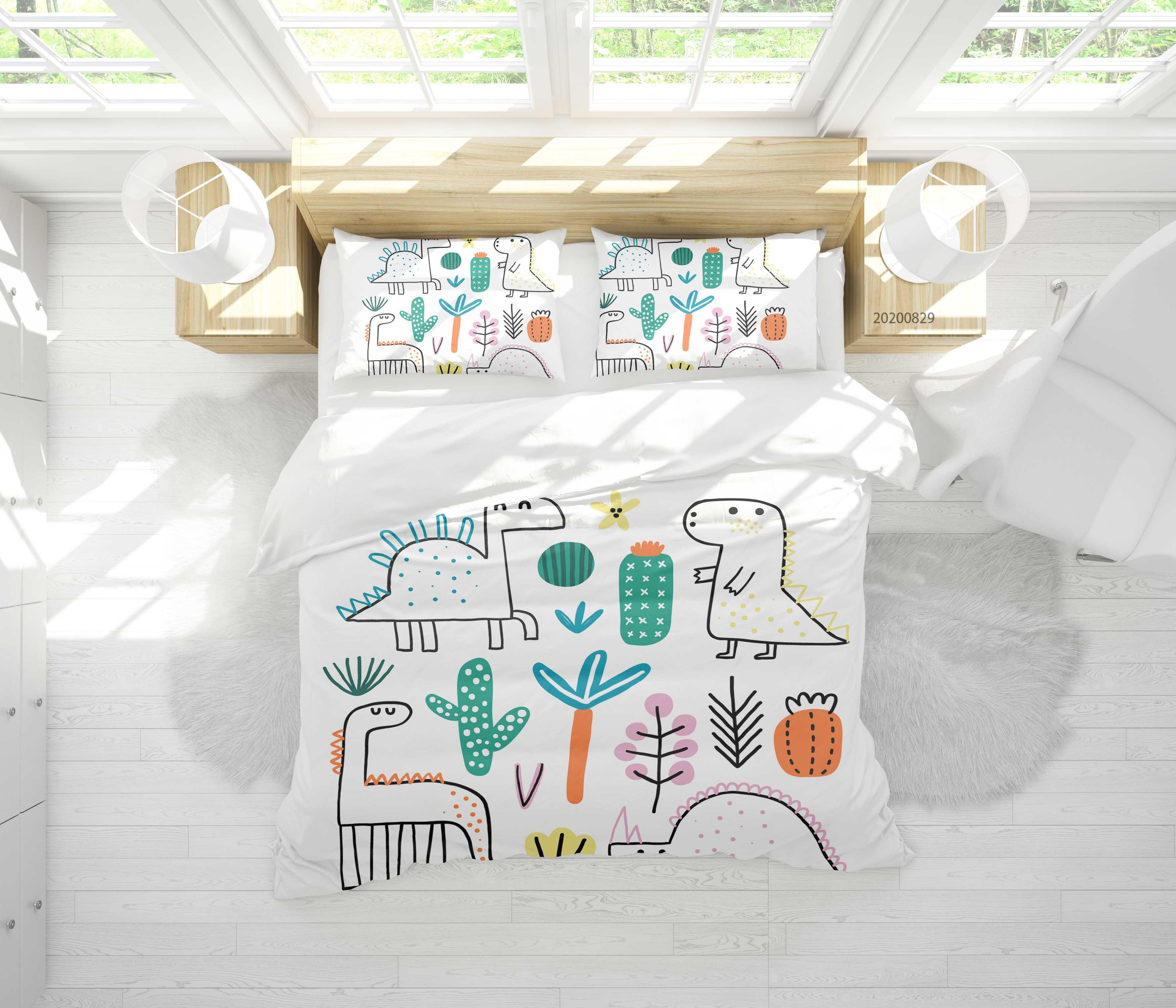 3D Abstract Hand Draw Cartoon Nature Dinosaur Pattern Quilt Cover Set Bedding Set Duvet Cover Pillowcases WJ 3517- Jess Art Decoration