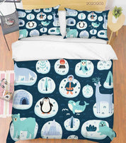 3D Cartoon Blue Iceburg Peaguin Bear Whale Animal Ocean Quilt Cover Set Bedding Set Duvet Cover Pillowcases LXL- Jess Art Decoration
