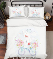 3D White Mouse Bike Floral Quilt Cover Set Bedding Set Duvet Cover Pillowcases SF75- Jess Art Decoration